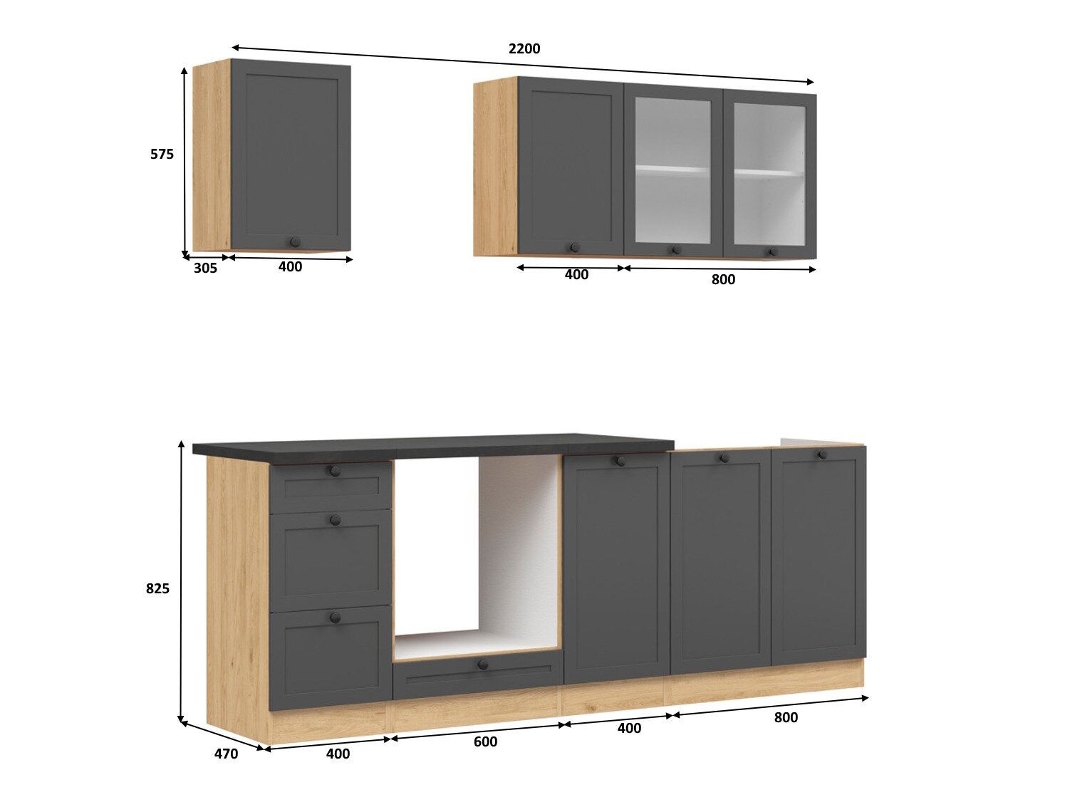 Modulkøkkensæt Classic Grey Oak 117
