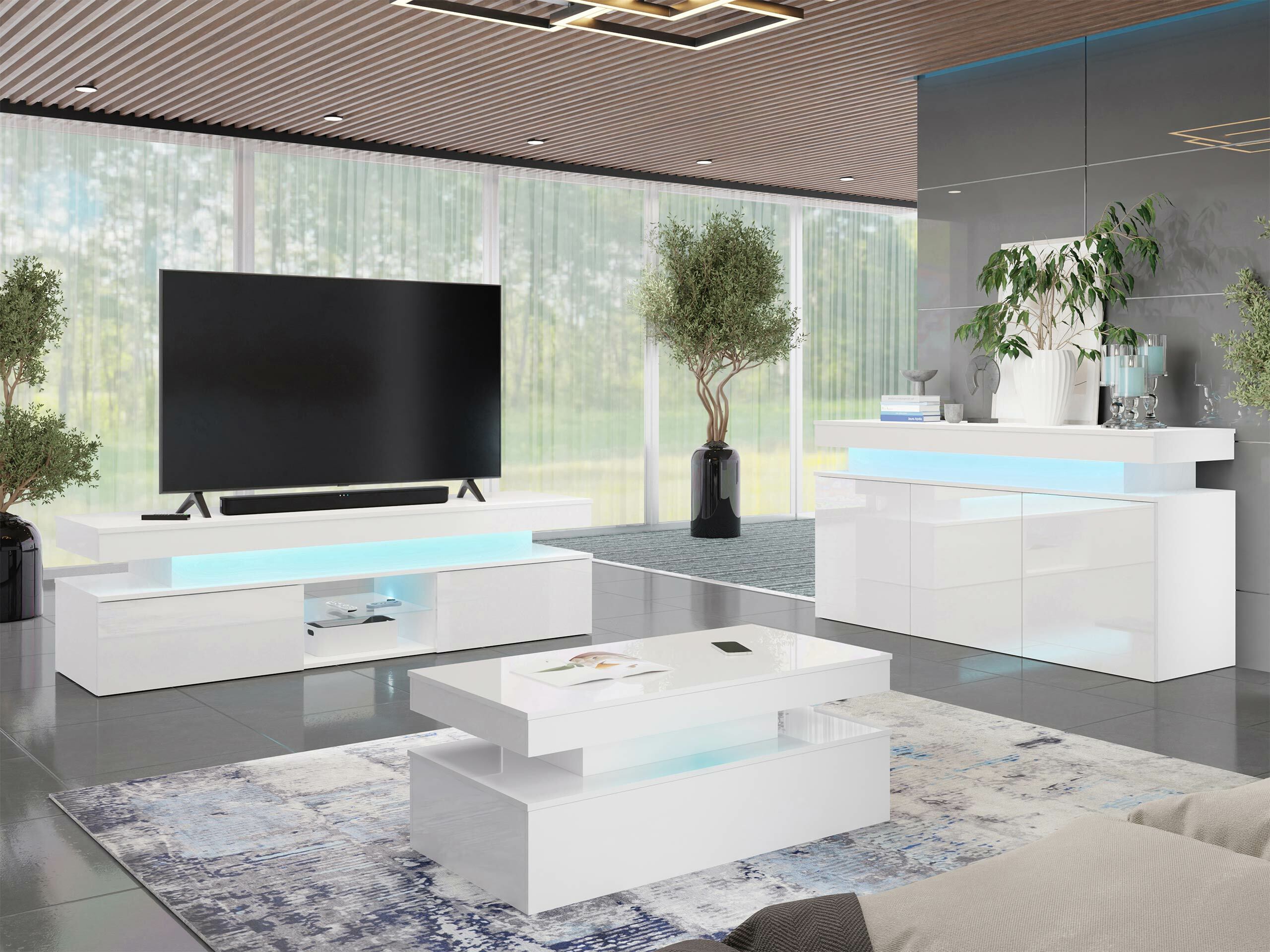 TV-bord Monfero (Hvid + Glansfuld hvid)