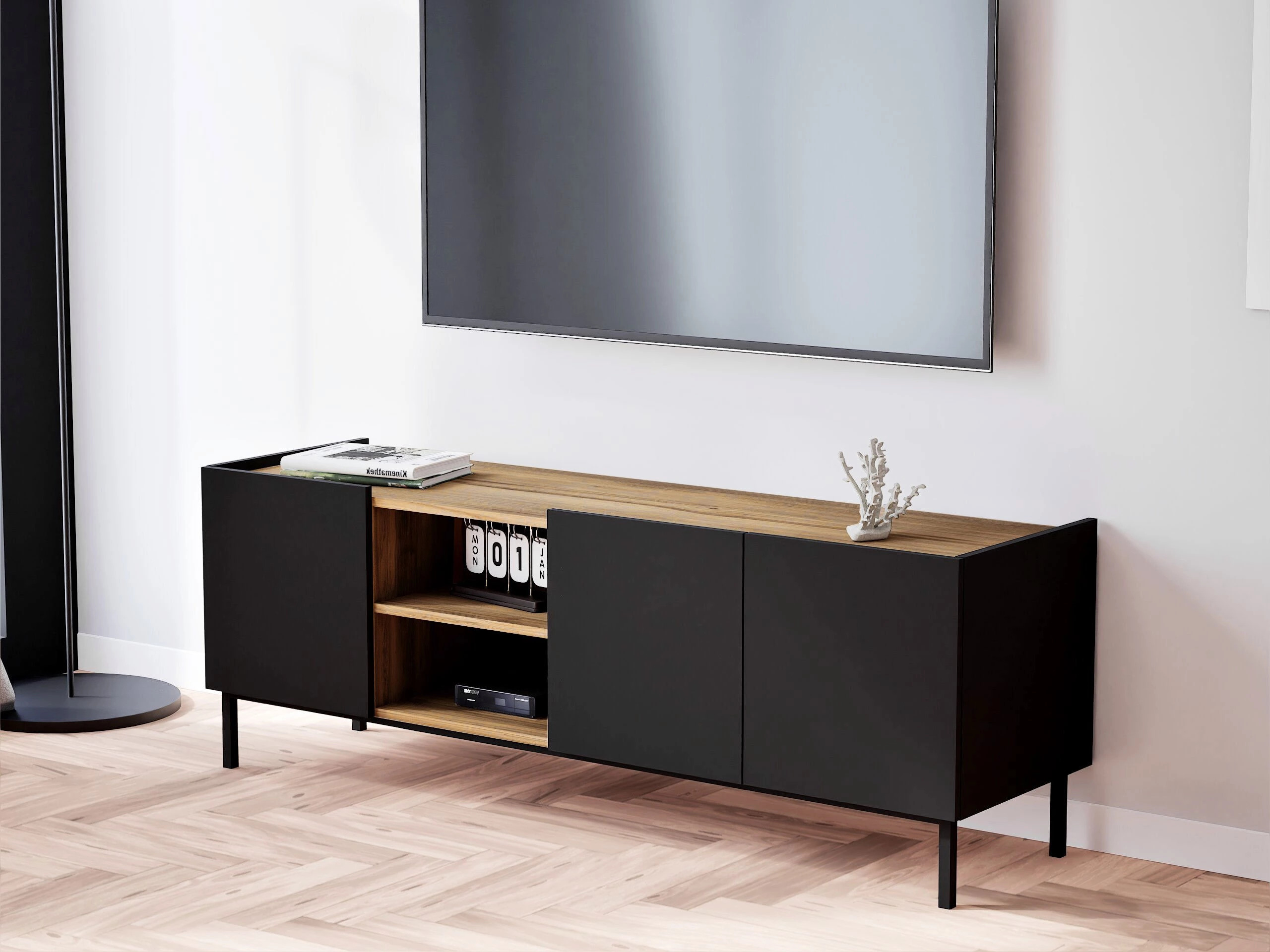 TV-bord Veldome 102 (Sort + Lysebrun)