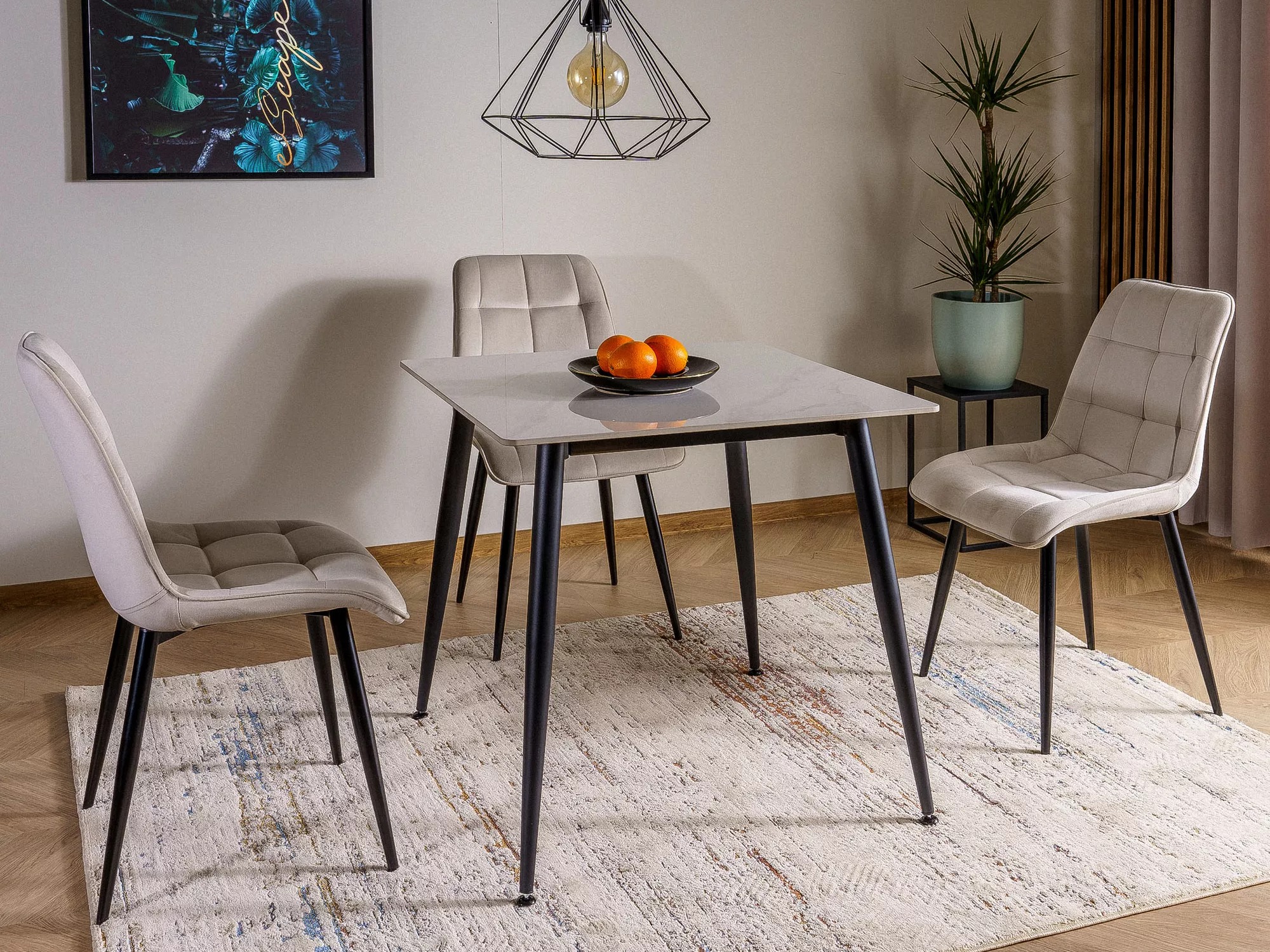 Bord Detroit 876 (Hvid marmor + Sort)