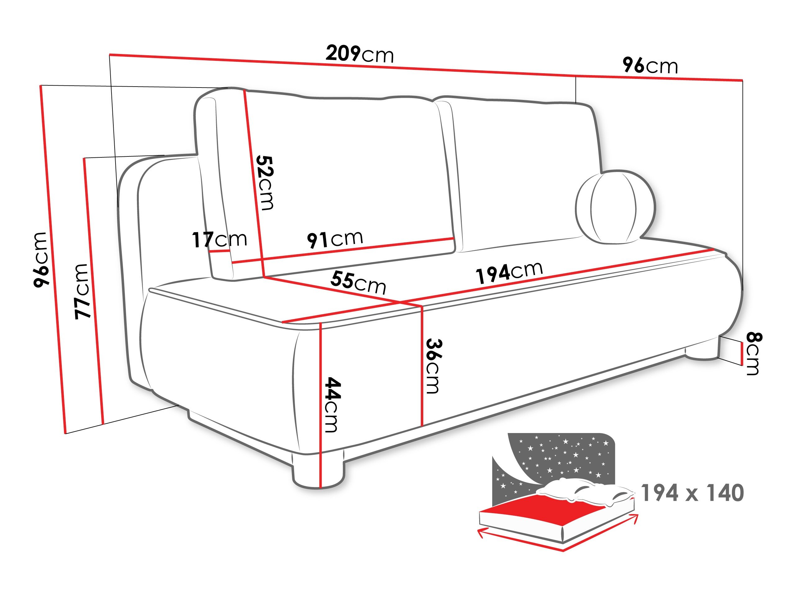Sovesofa TrendyNest 116 (Coral 75)