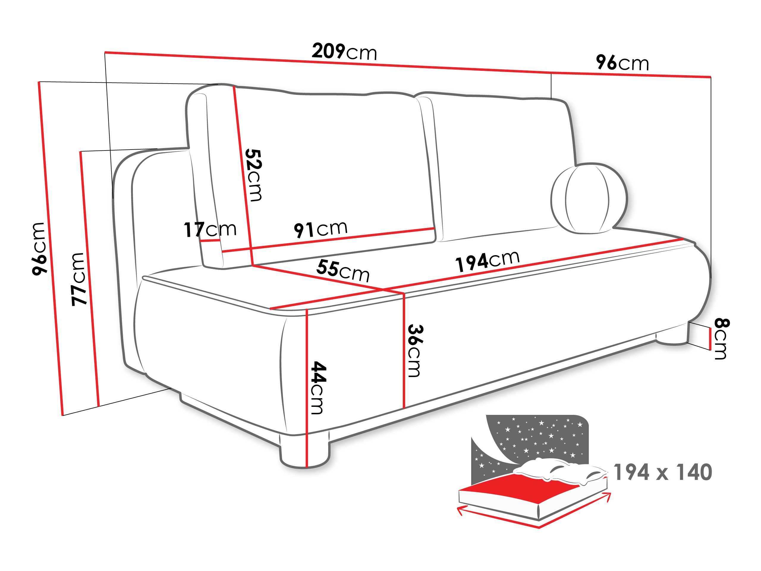 Sovesofa TrendyNest Canora (Coral 55)