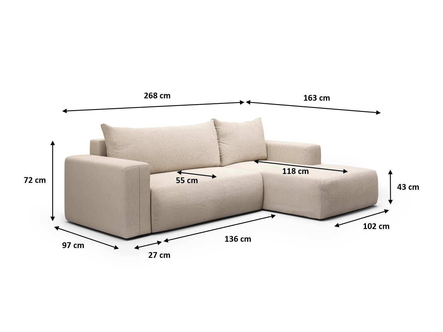 Hjørnesofa Lirdomo 100 (Aragon 01)