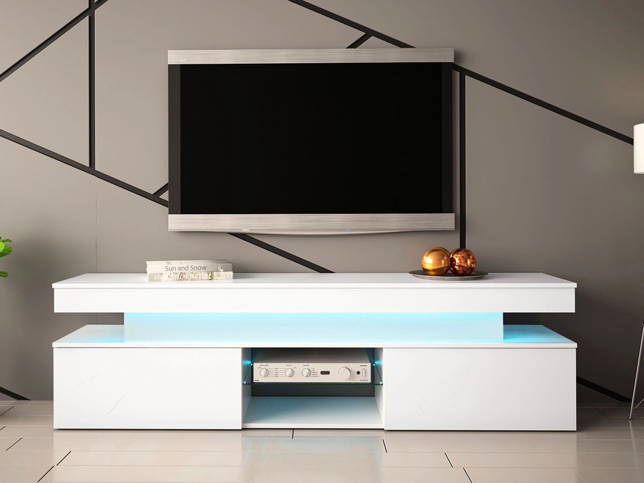 TV-bord Monfero (Hvid + Glansfuld hvid)