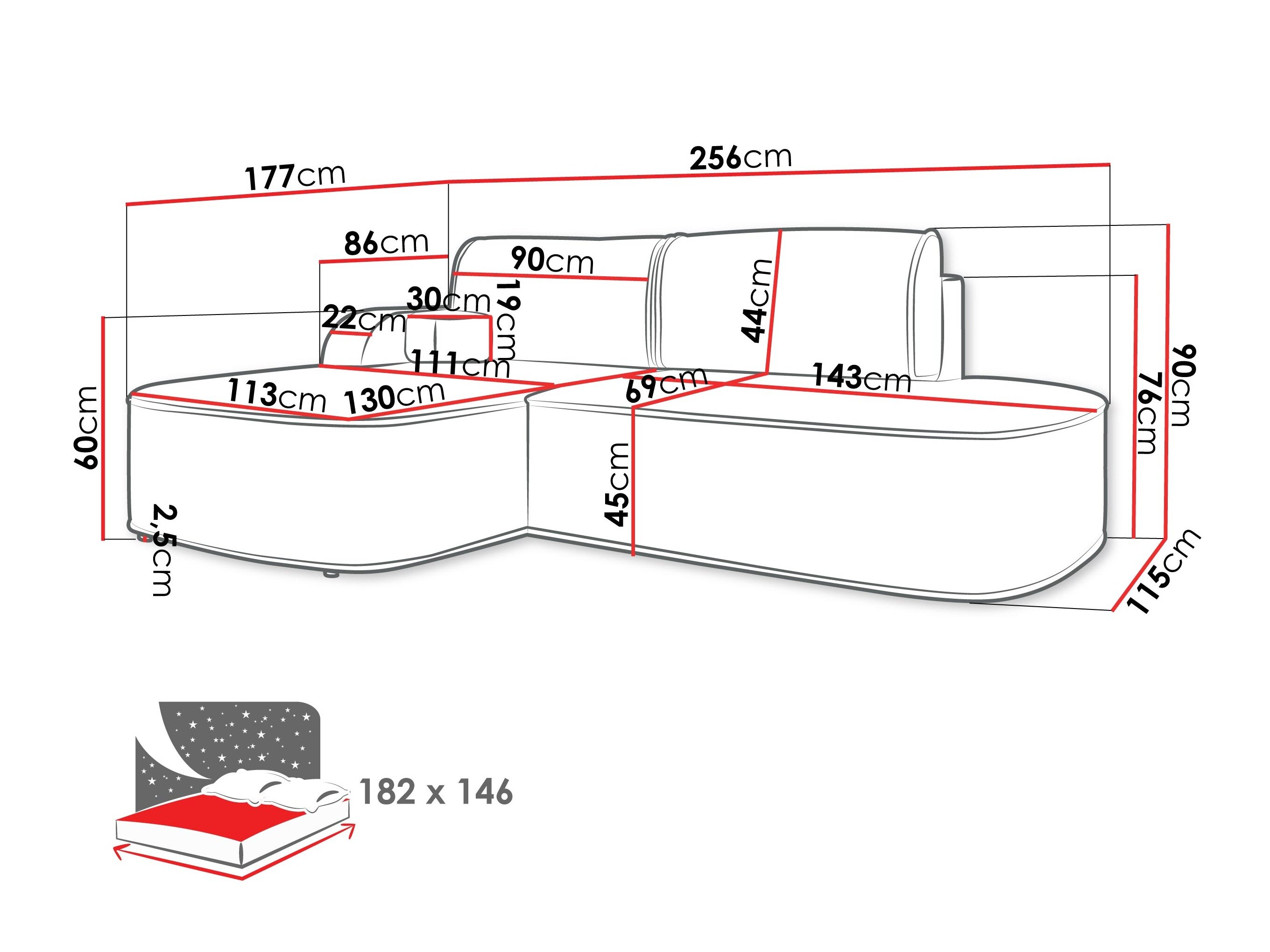 Hjørnesofa Comfivo 464 (Coral 45)