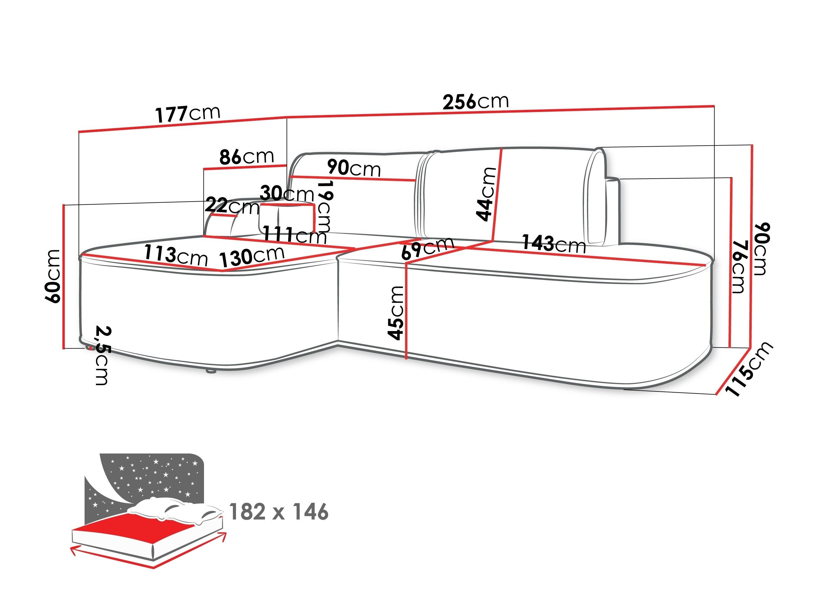 Hjørnesofa Comfivo 464 (Coral 45)