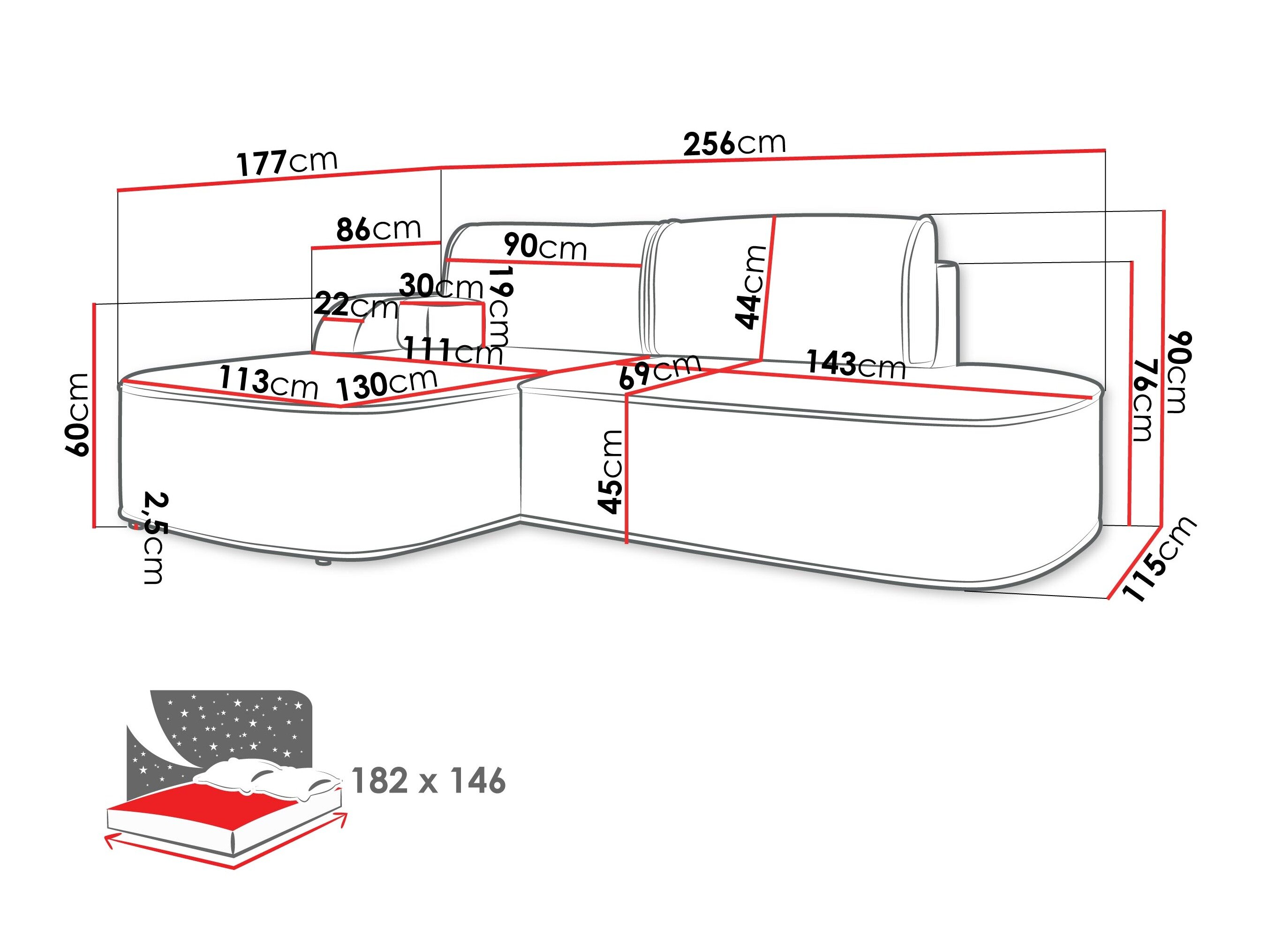 Hjørnesofa Comfivo 464 (Coral 50)