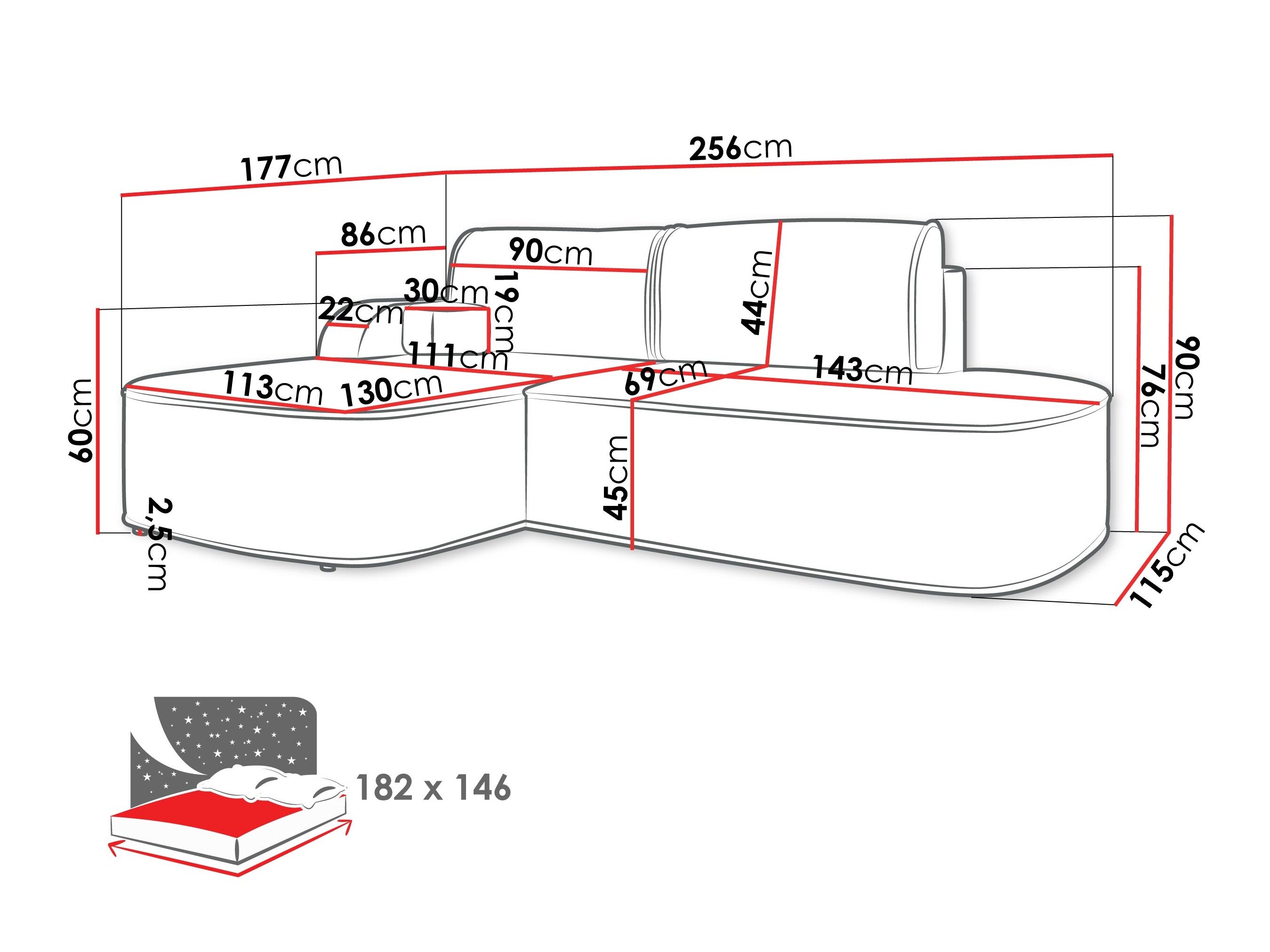 Hjørnesofa Comfivo 464 (Coral 50)