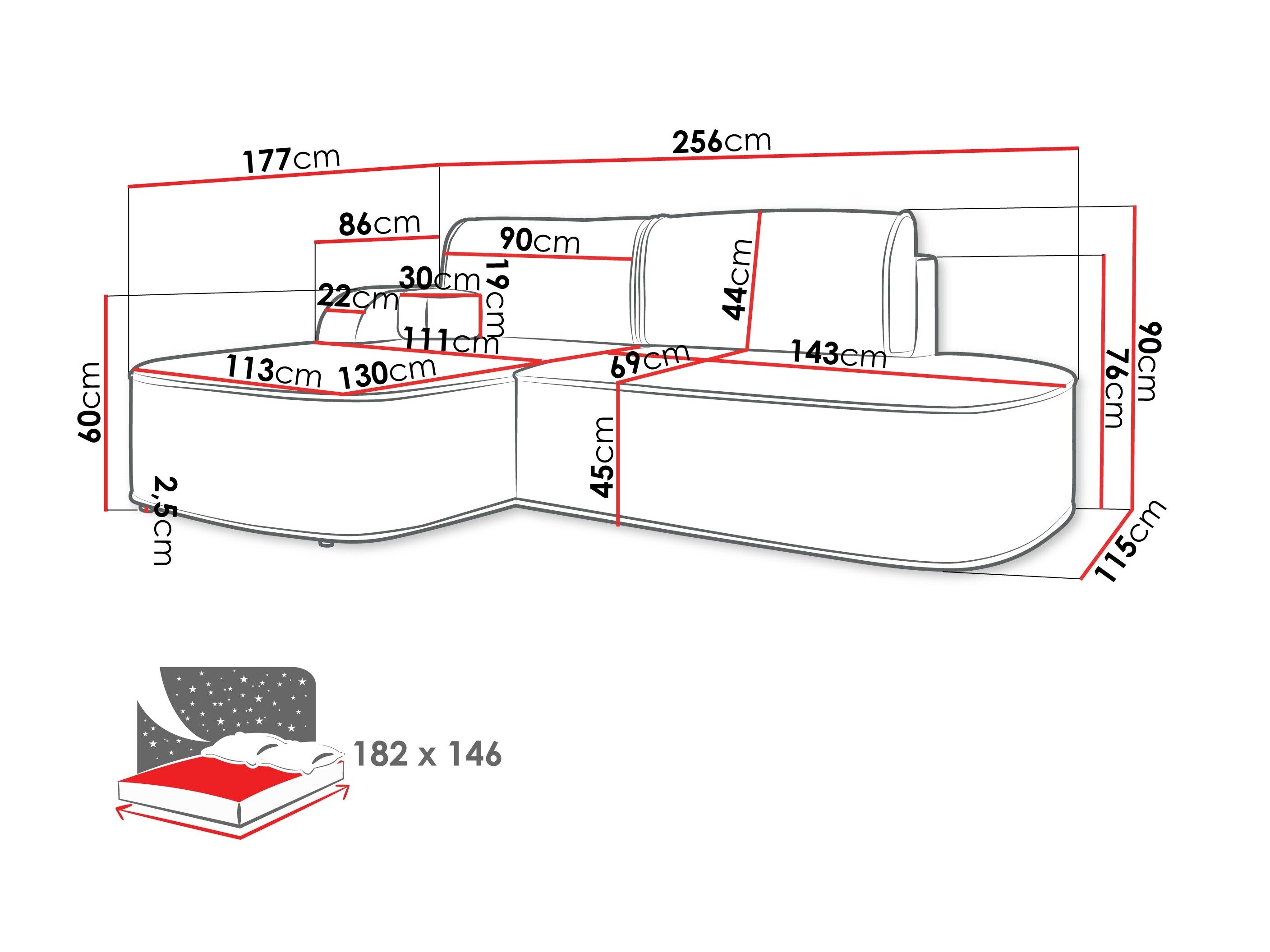 Hjørnesofa Comfivo 464 (Coral 65)