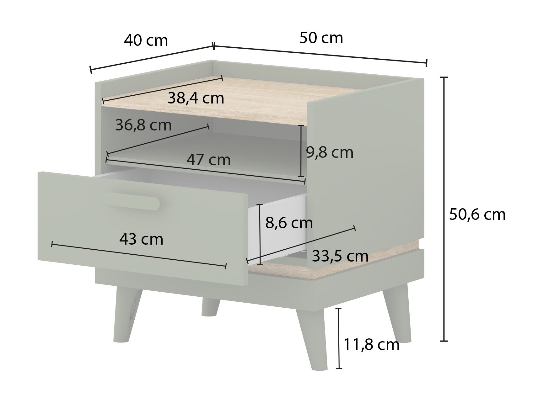 Sengebord Fertalu 102 (Grøn + Egetræ)