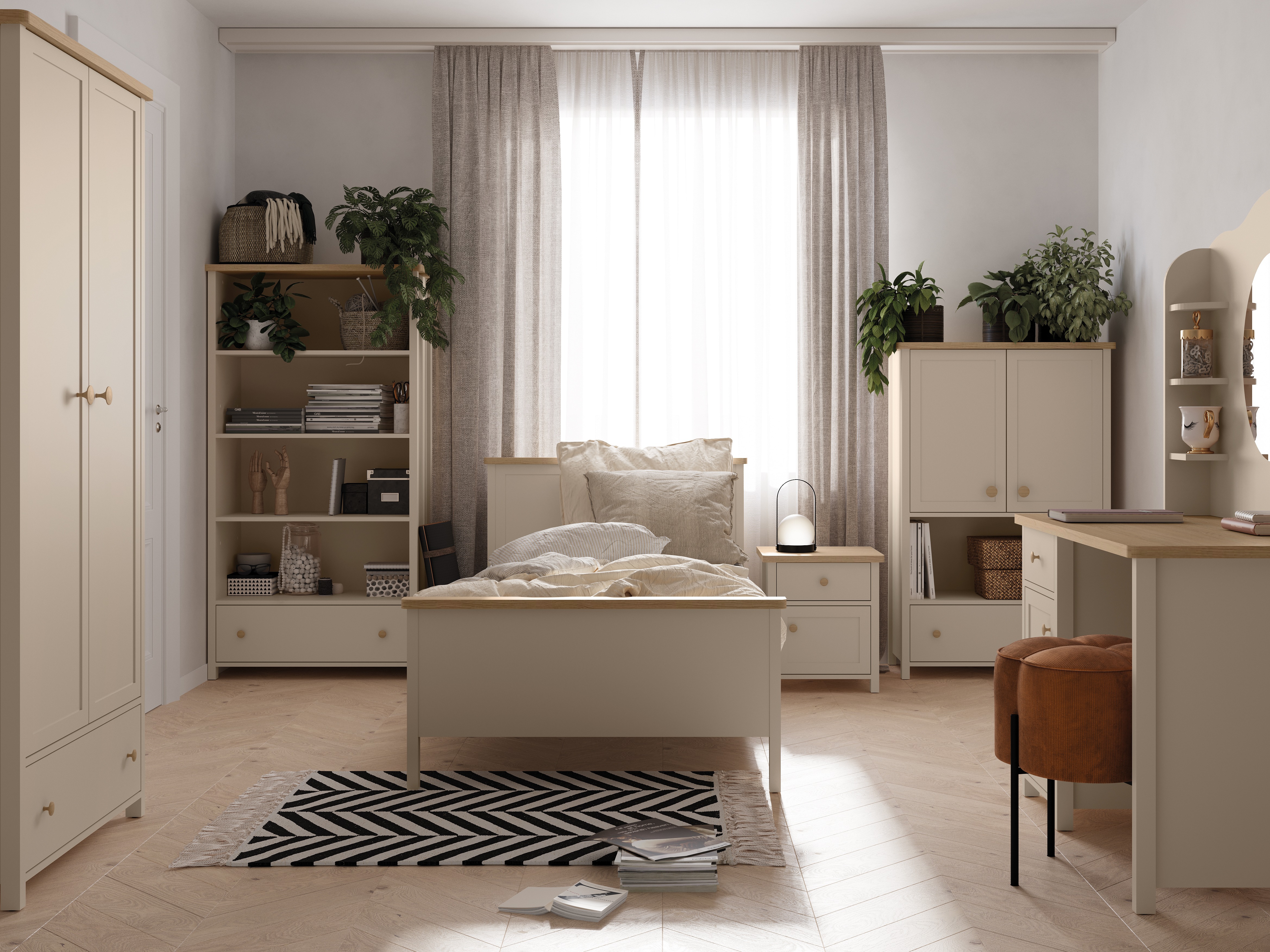 Garderobeskab Romelbo 145 (Beige + Egetræ)