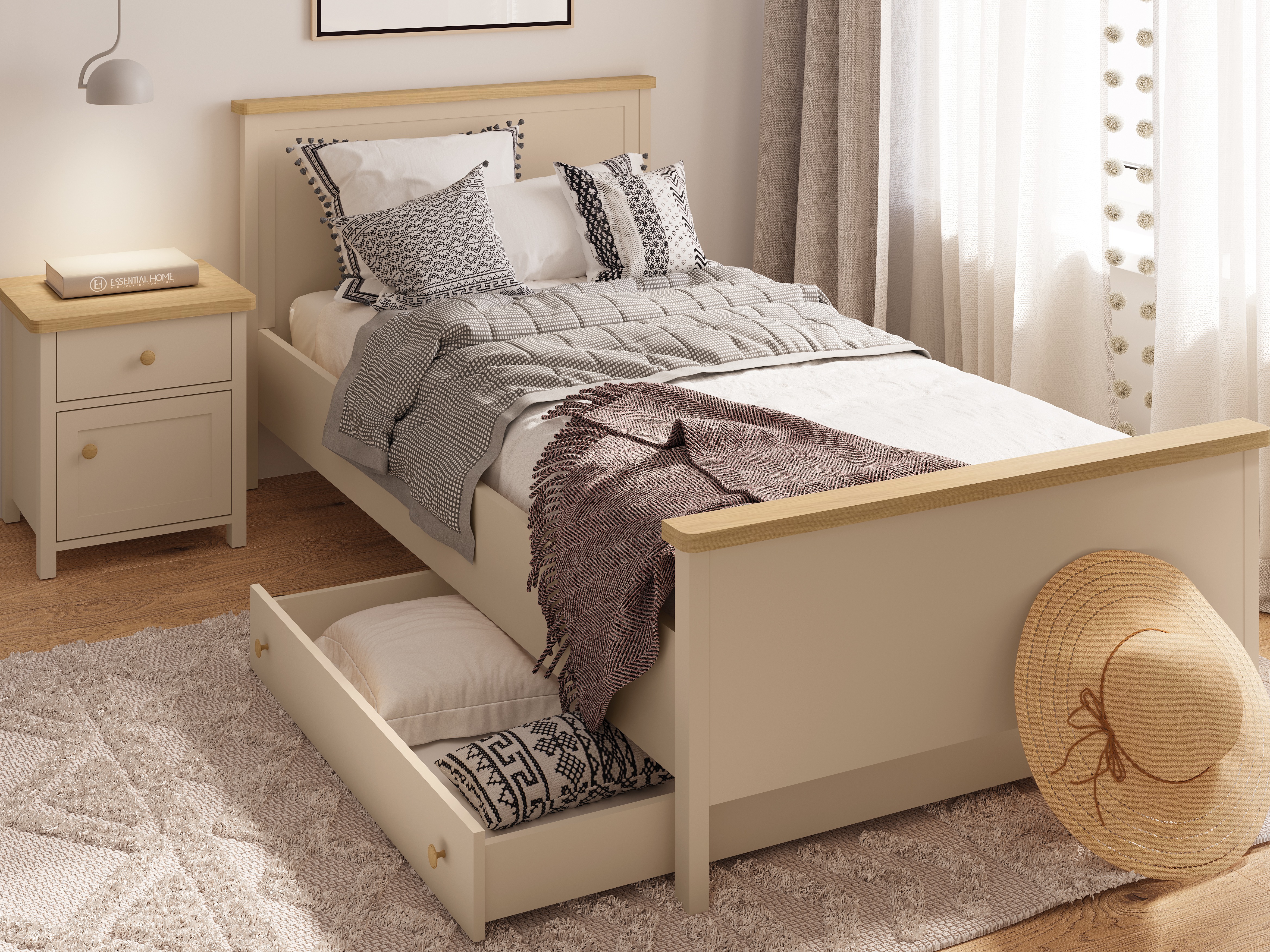 Sengebord Romelbo 138 (Beige + Egetræ)