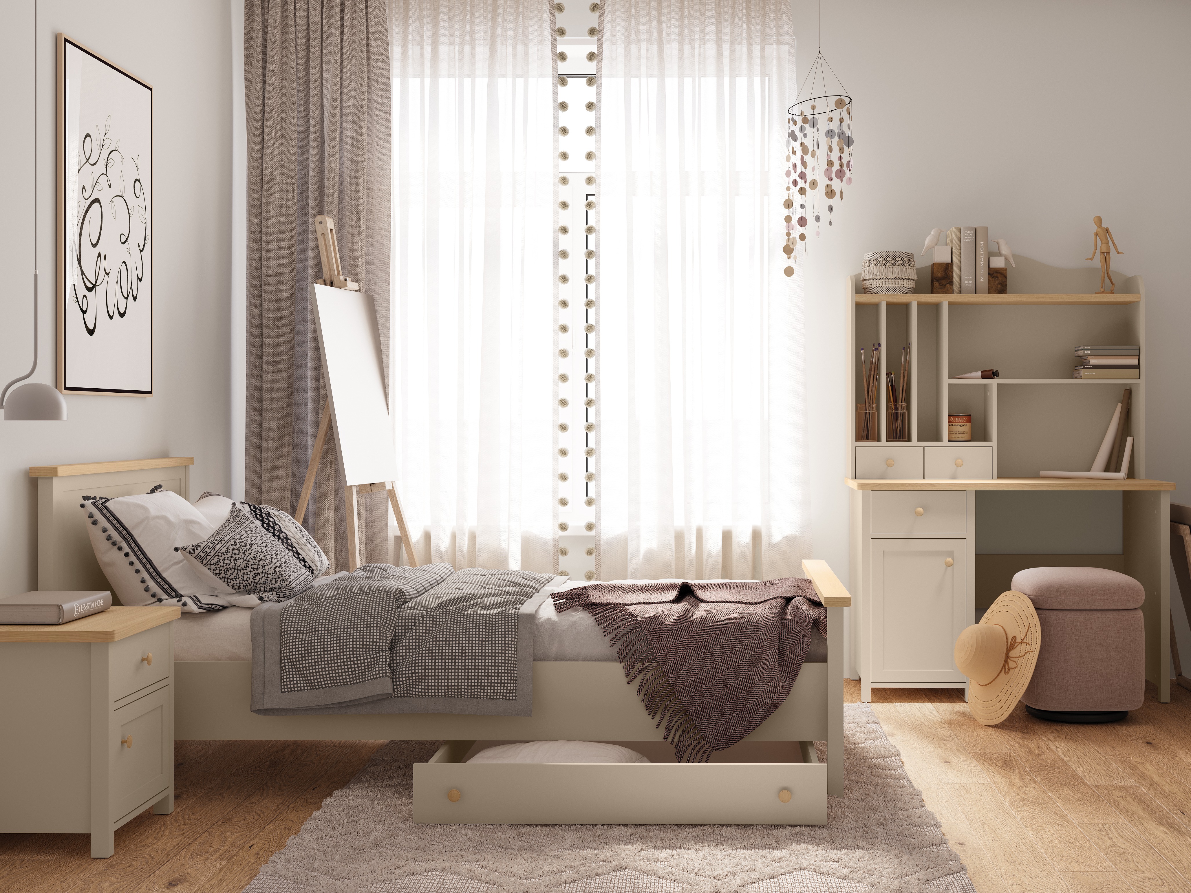 Sengebord Romelbo 138 (Beige + Egetræ)
