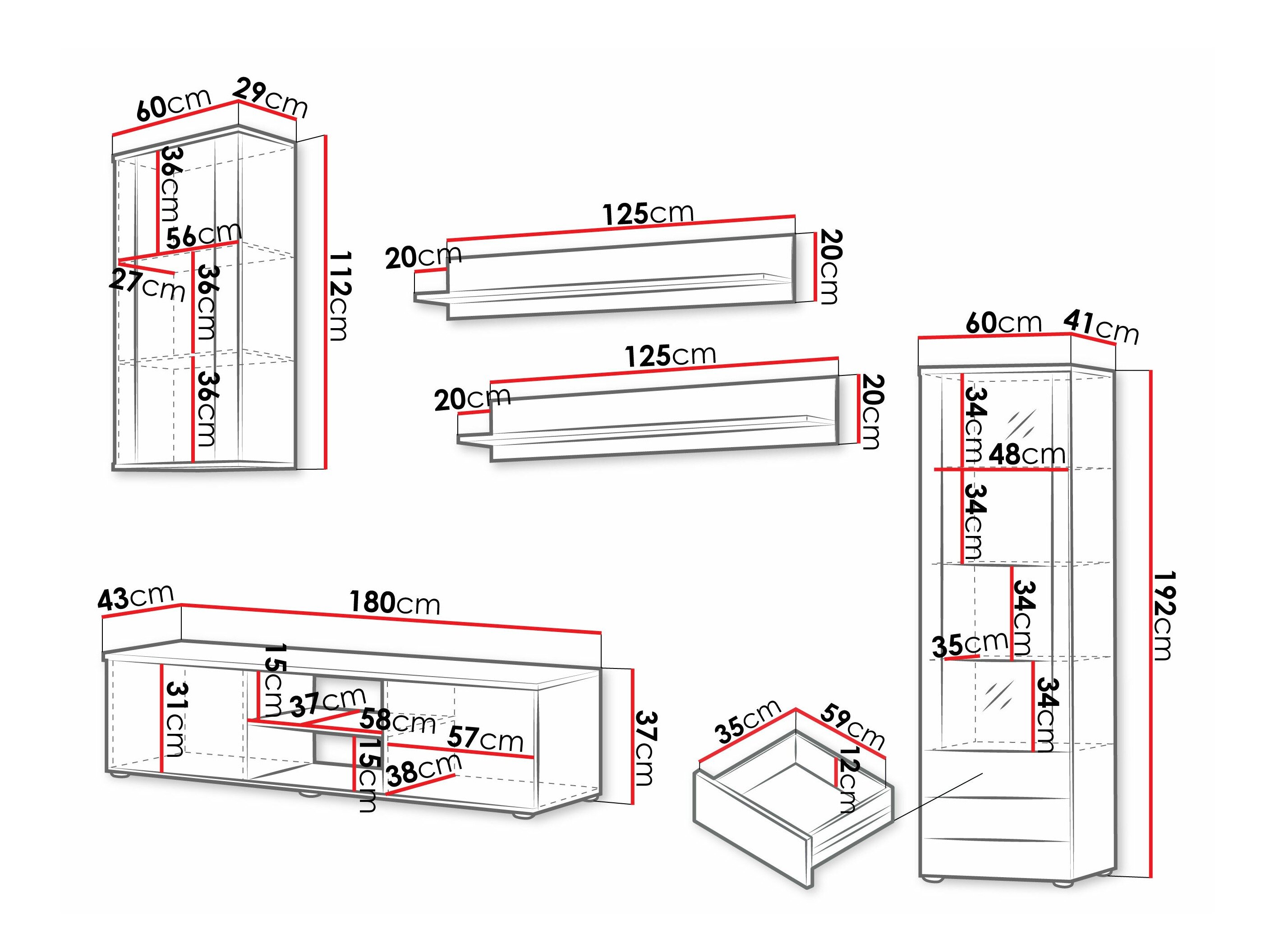 Stuemøbelsæt Tornola 114 (Hvid + Glansfuld hvid)