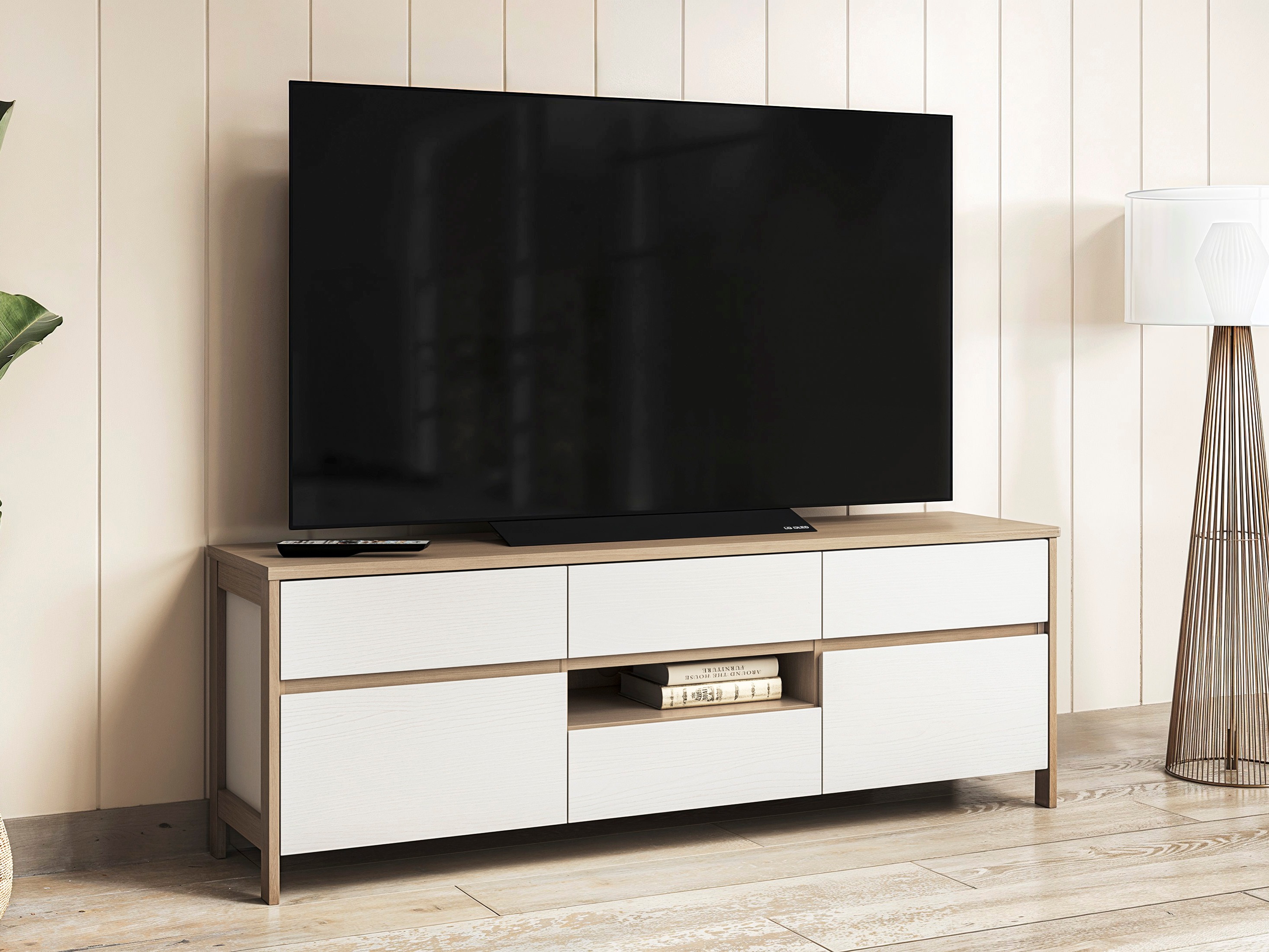 TV-bord Fermaru 102 (Hvid + Egetræ)