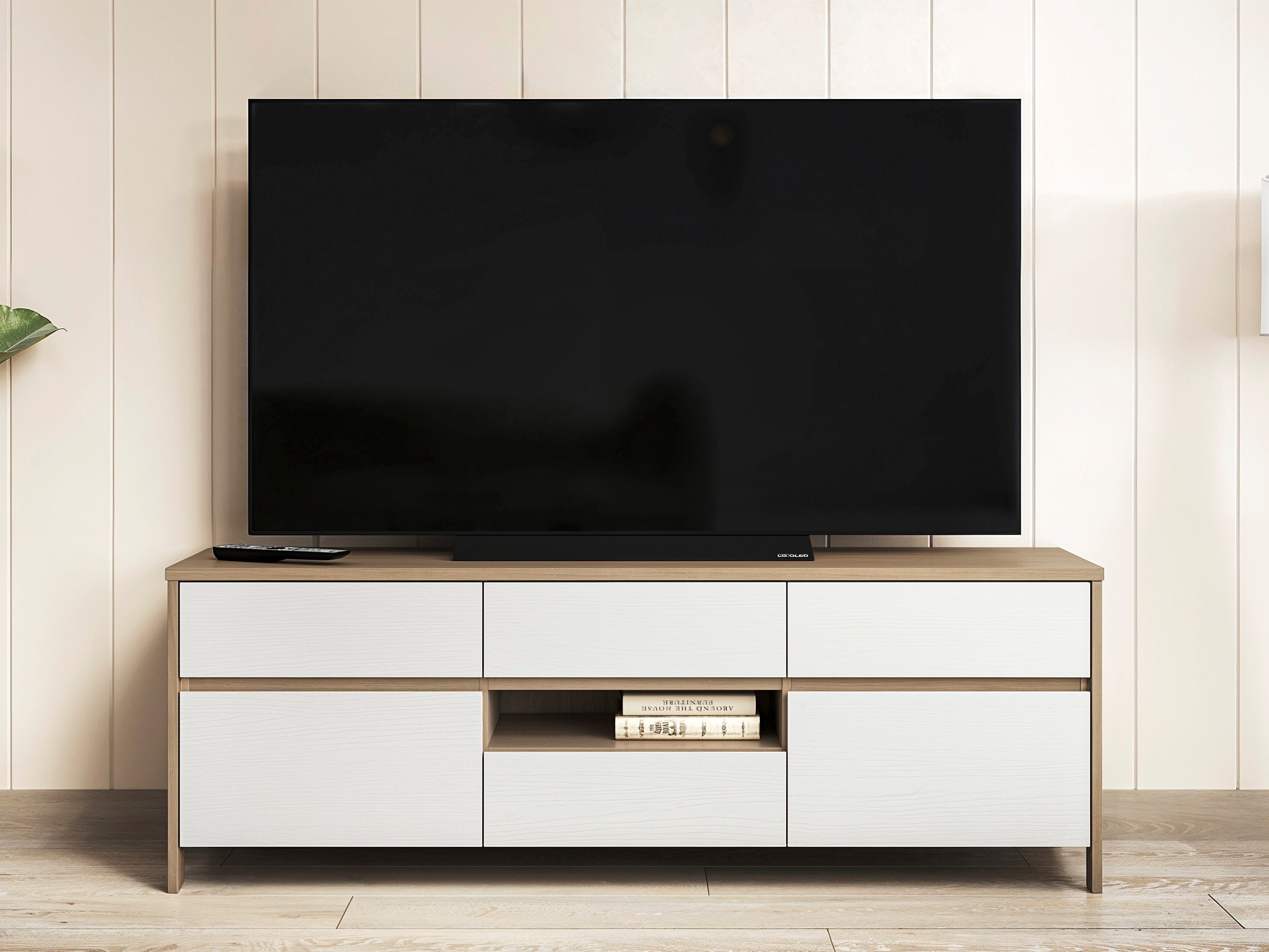 TV-bord Fermaru 102 (Hvid + Egetræ)