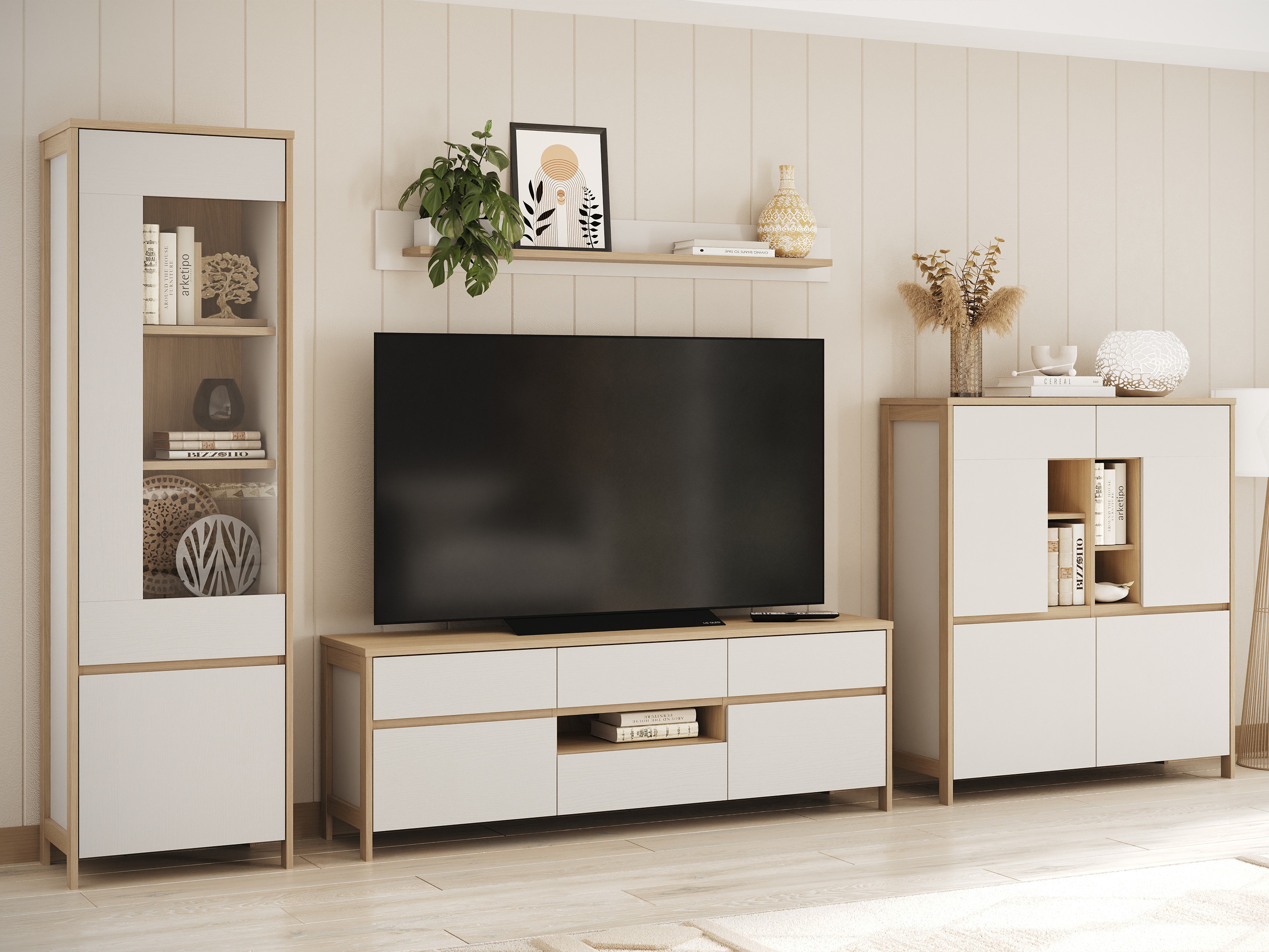TV-bord Fermaru 102 (Hvid + Egetræ)