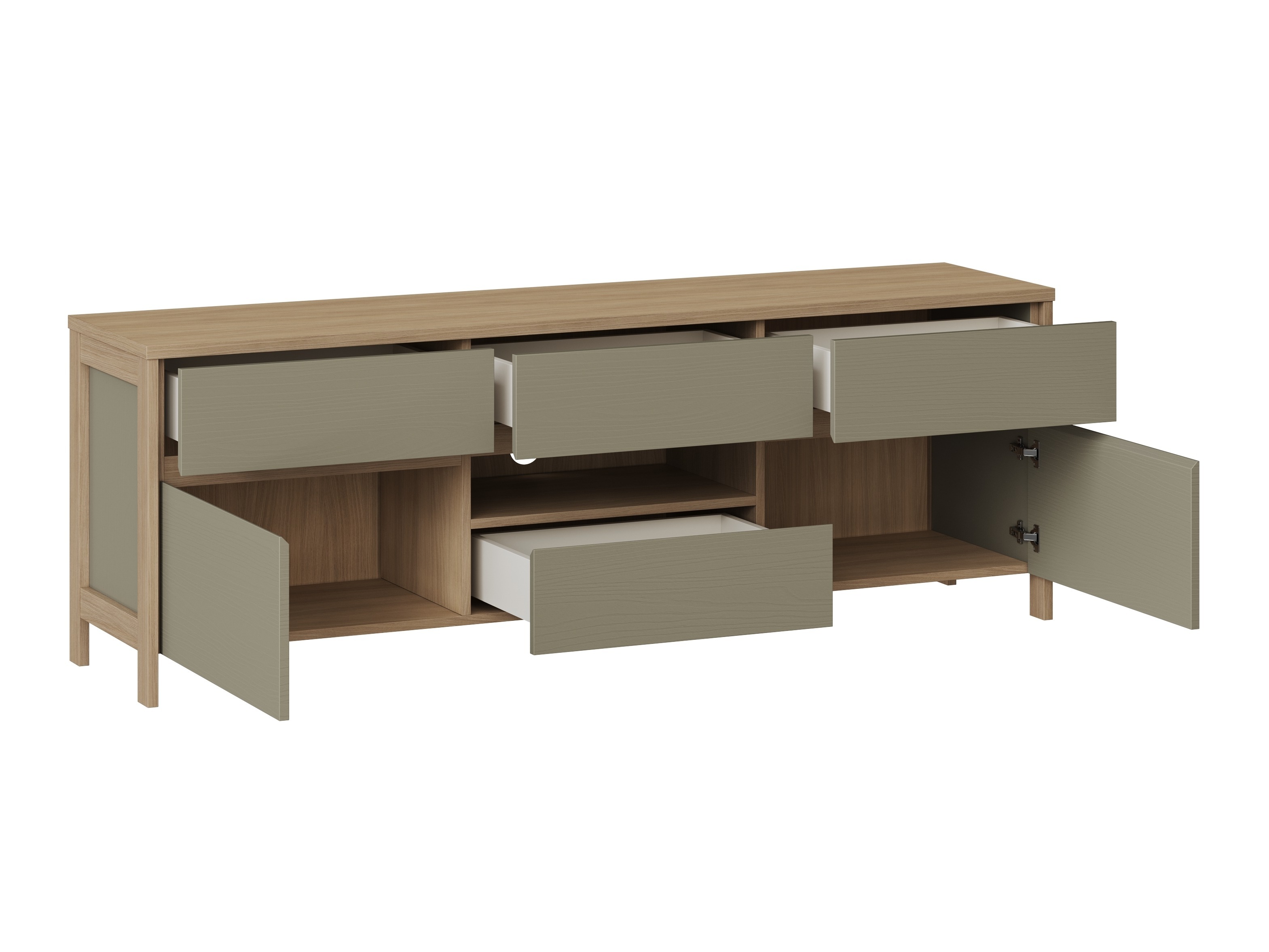 TV-bord Fermaru 102 (Støvet grøn + Egetræ)