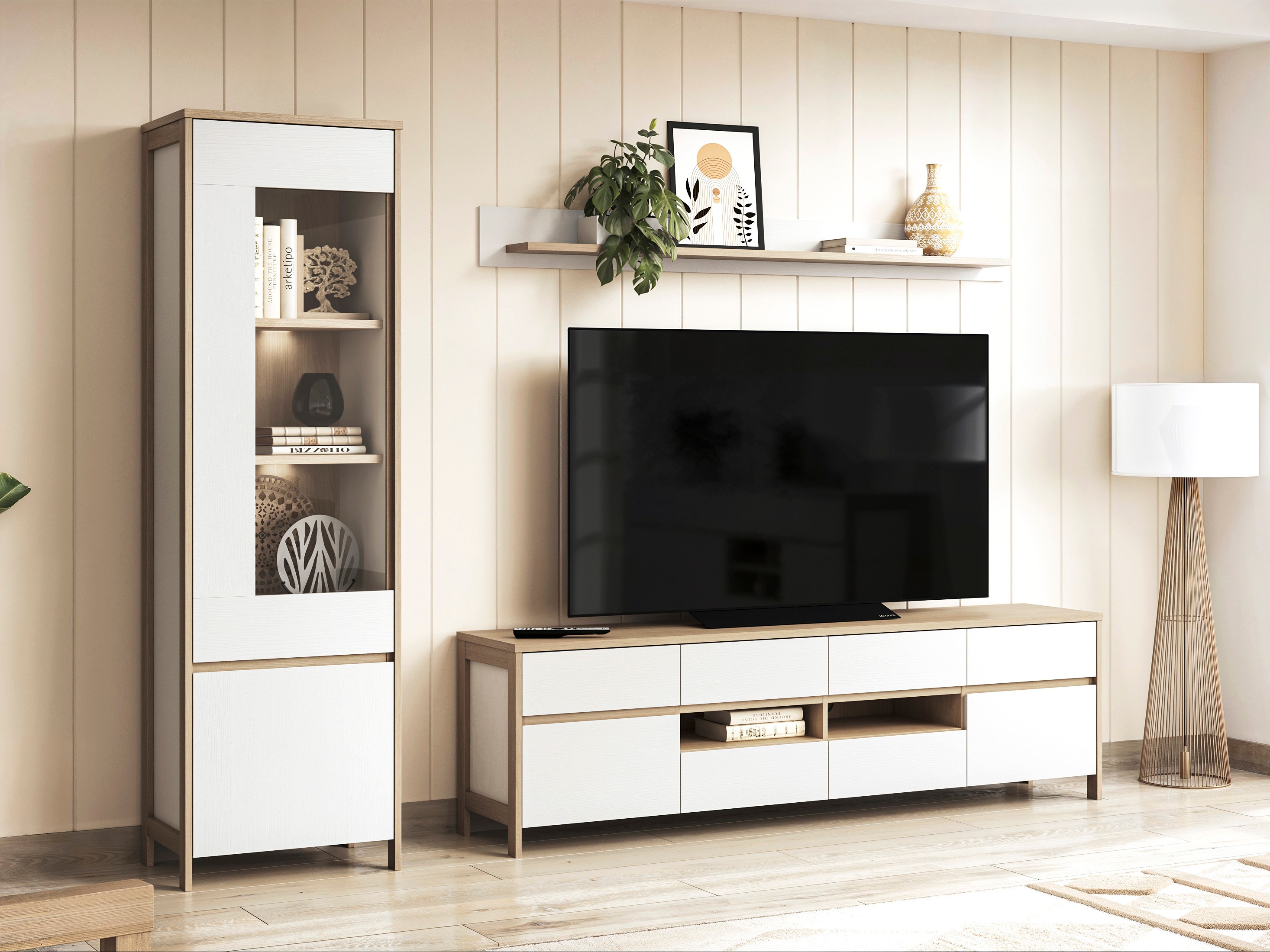 TV-bord Fermaru 103 (Hvid + Egetræ)