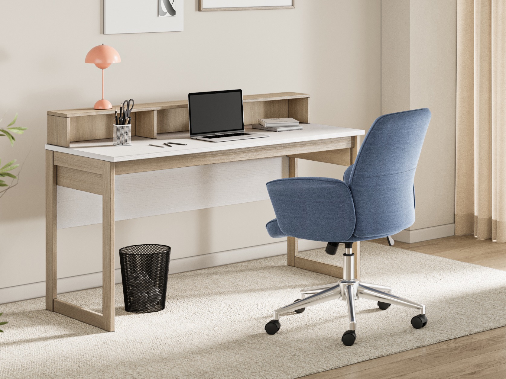 Skrivebord Fermaru 115 (Hvid + Egetræ)
