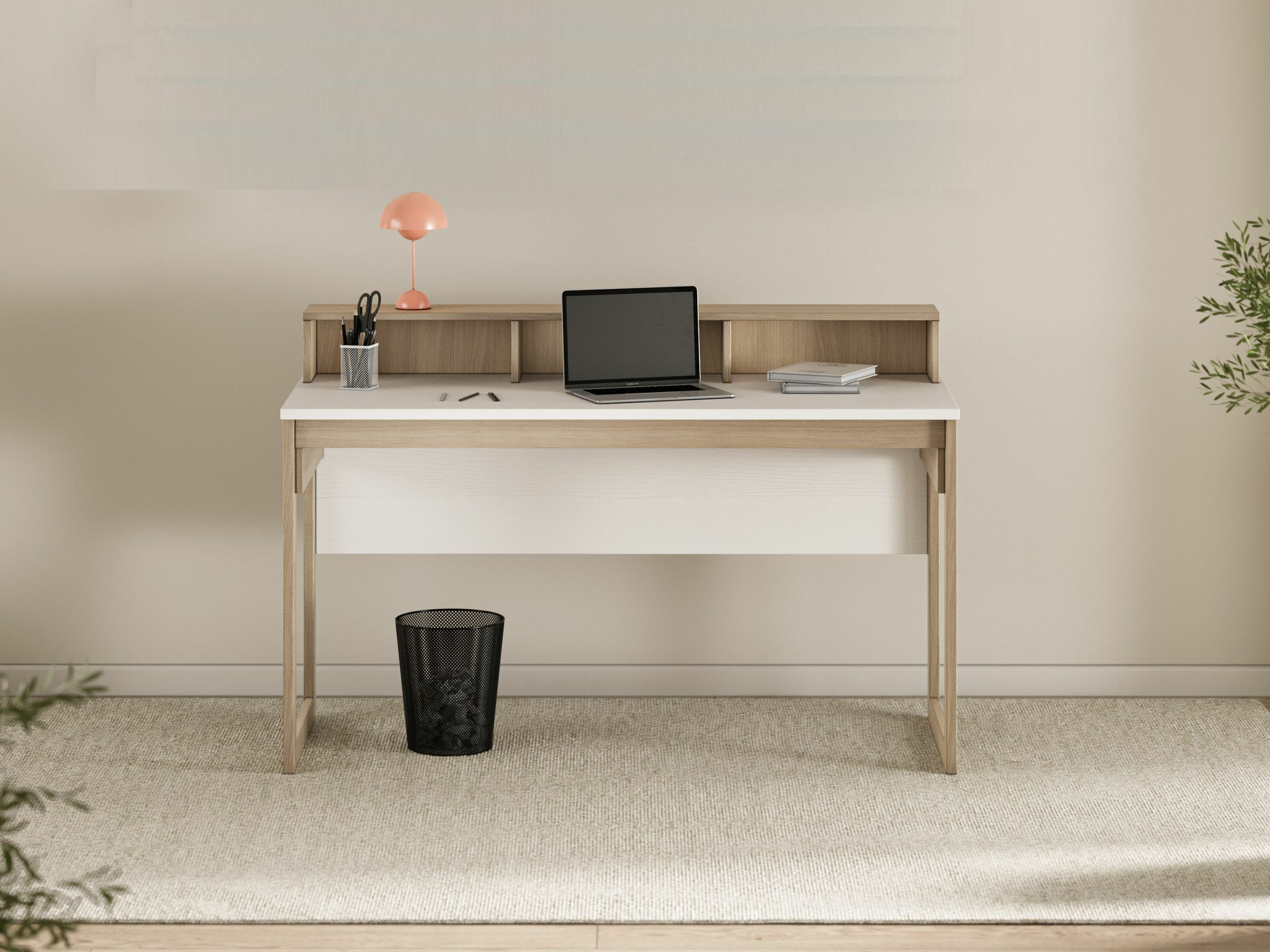 Skrivebord Fermaru 115 (Hvid + Egetræ)