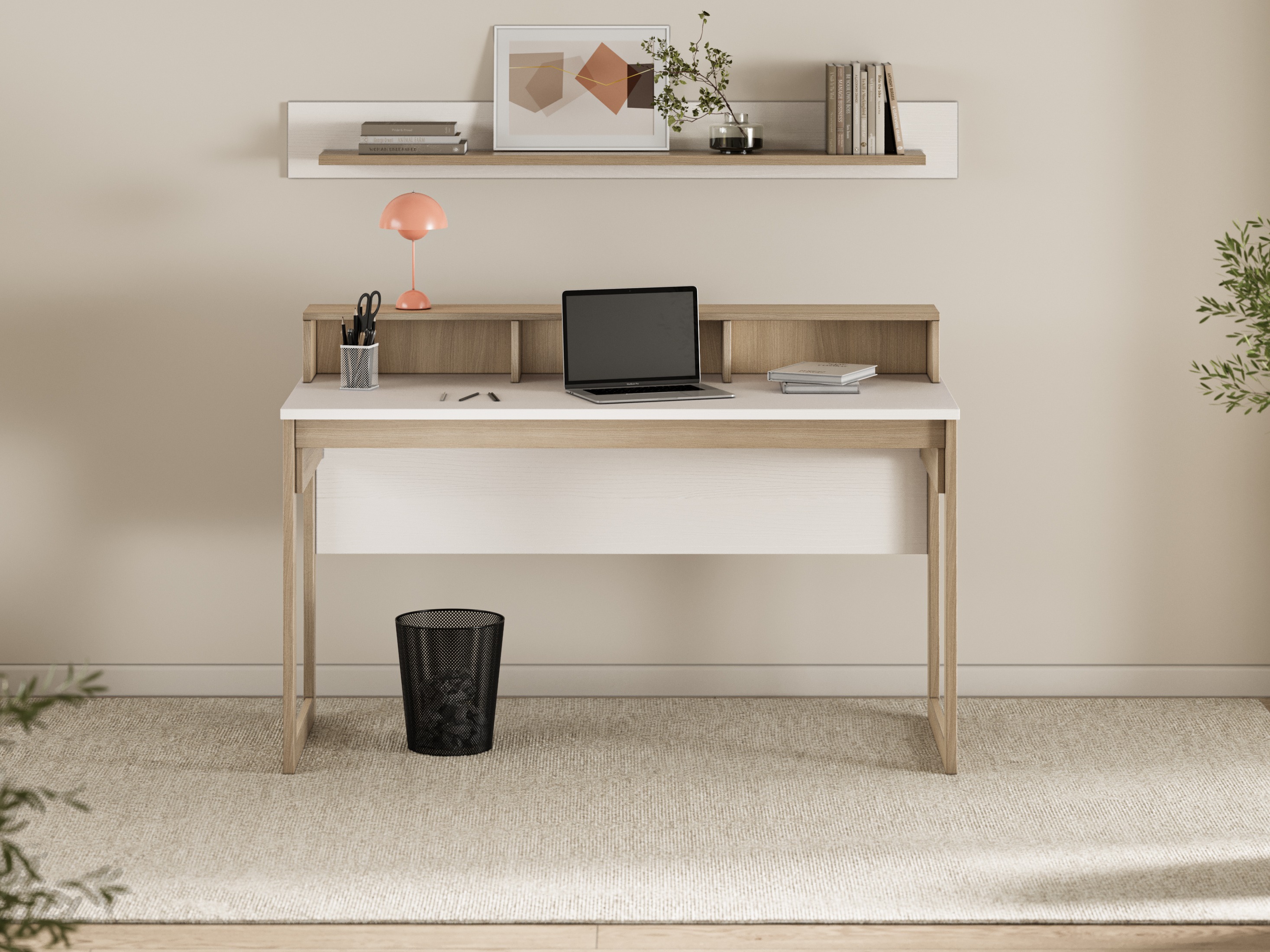 Skrivebord Fermaru 115 (Hvid + Egetræ)