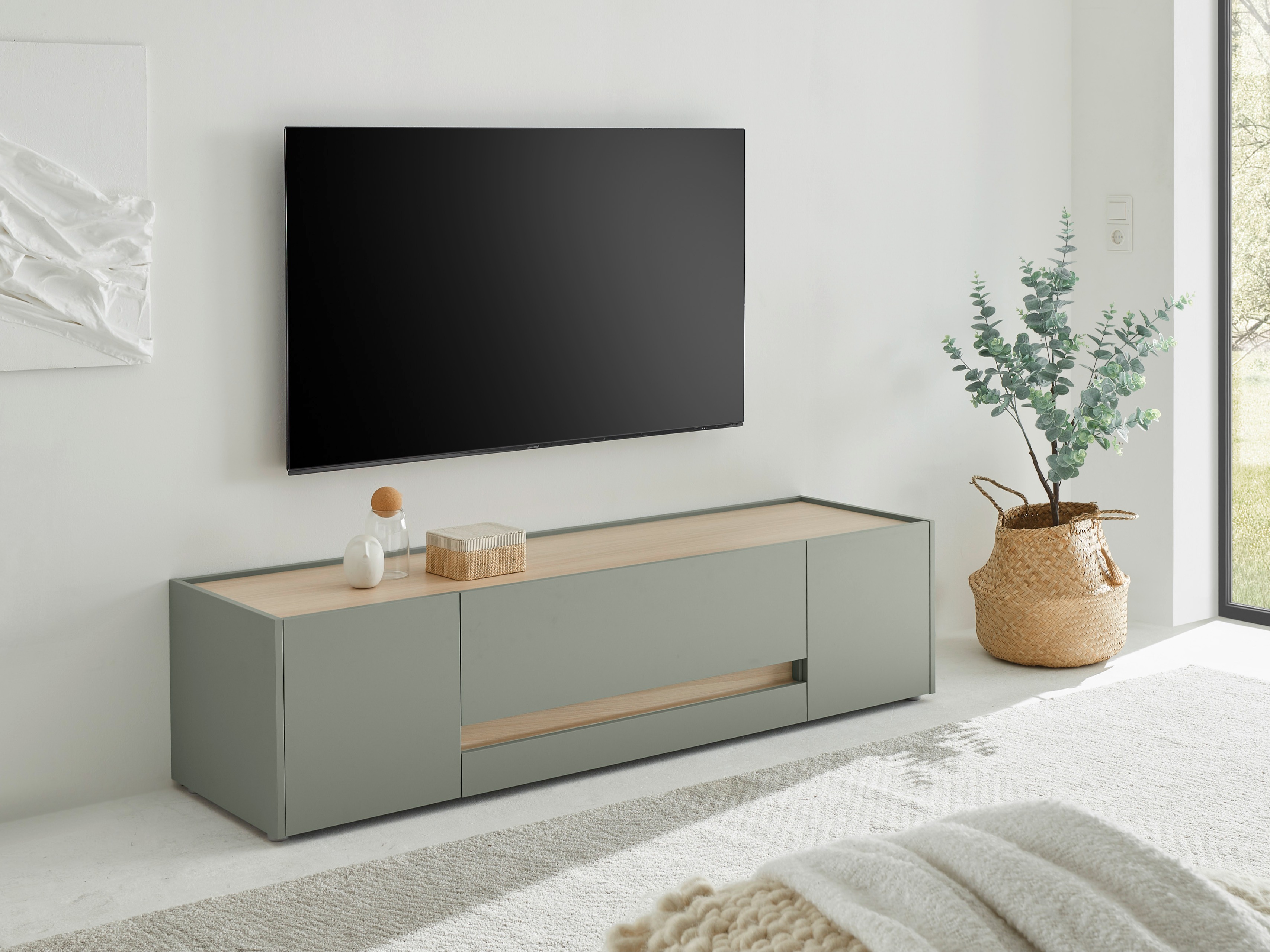 TV-bord Elbsori 115 (Grøn + Egetræ)