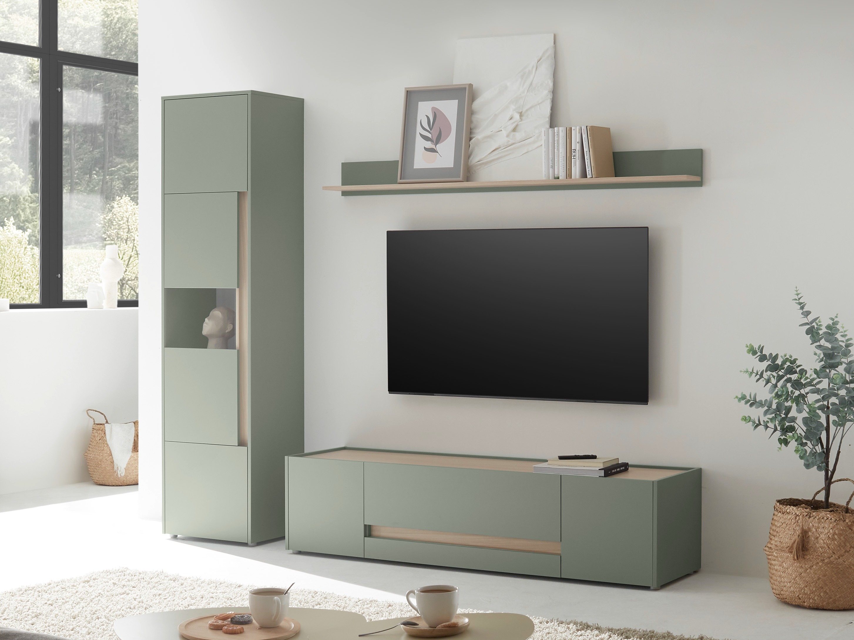 TV-bord Elbsori 115 (Grøn + Egetræ)