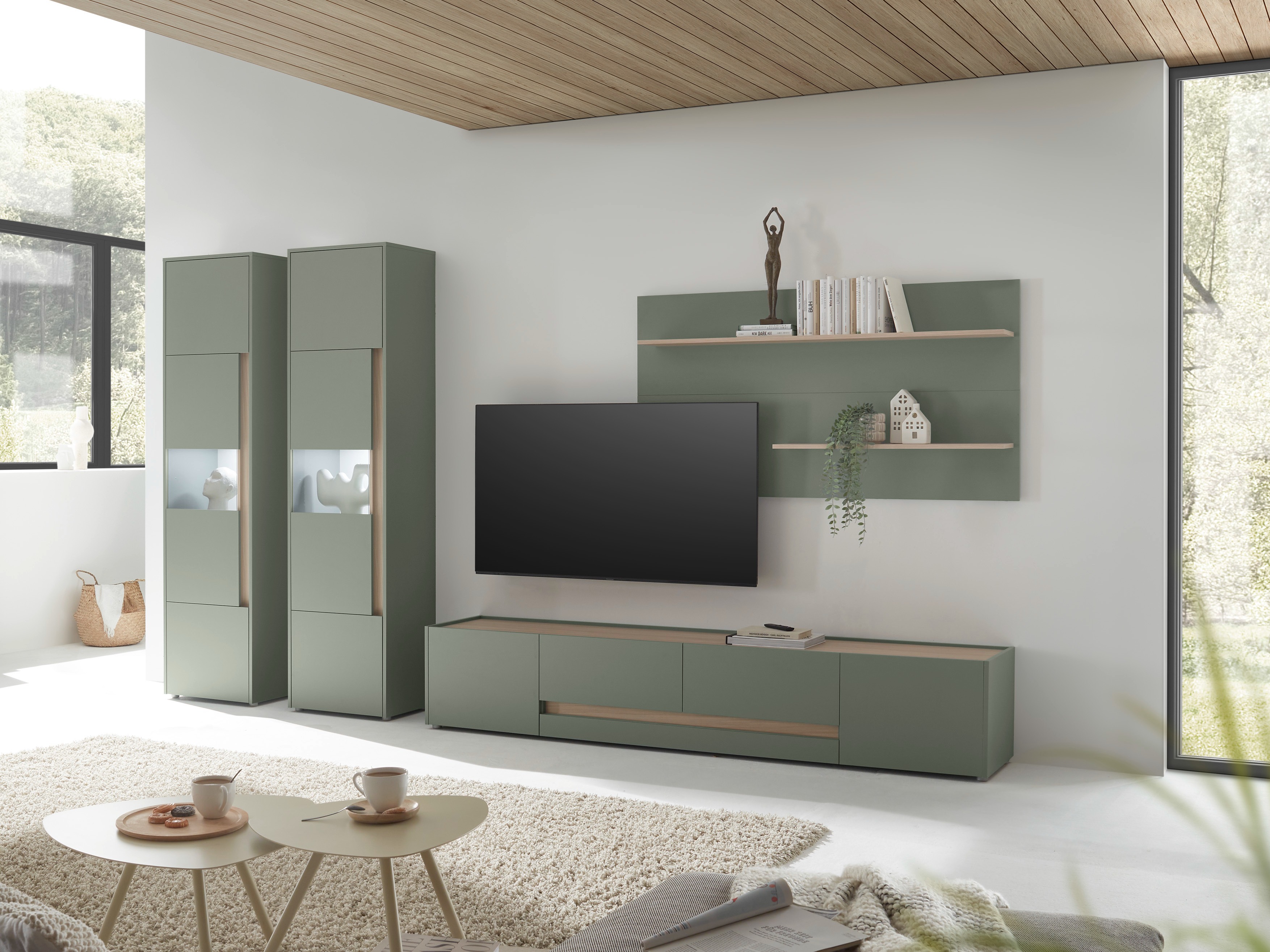 TV-bord Elbsori 116 (Grøn + Egetræ)