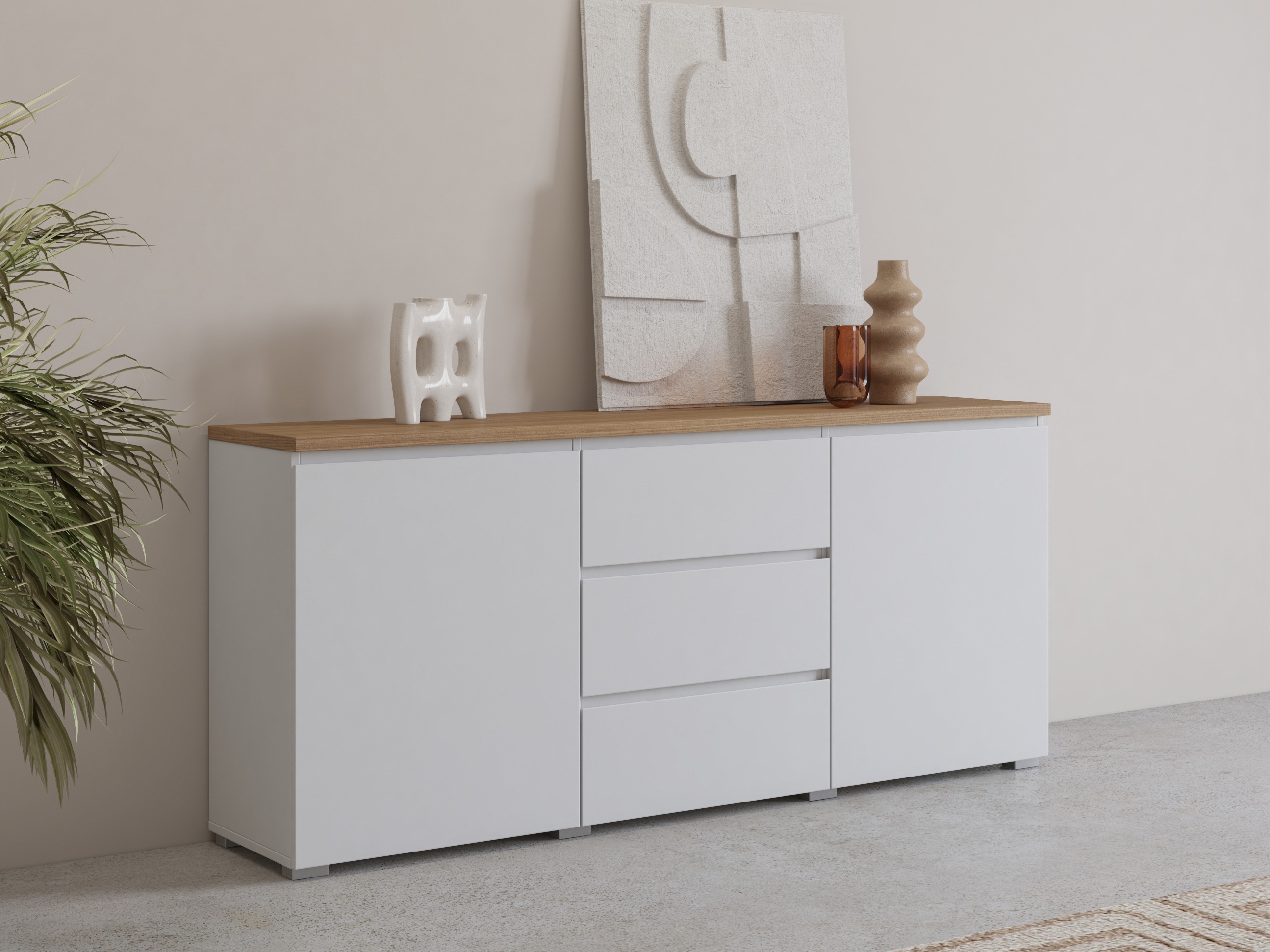Kommode Baletu 106 (Hvid + Egetræ)