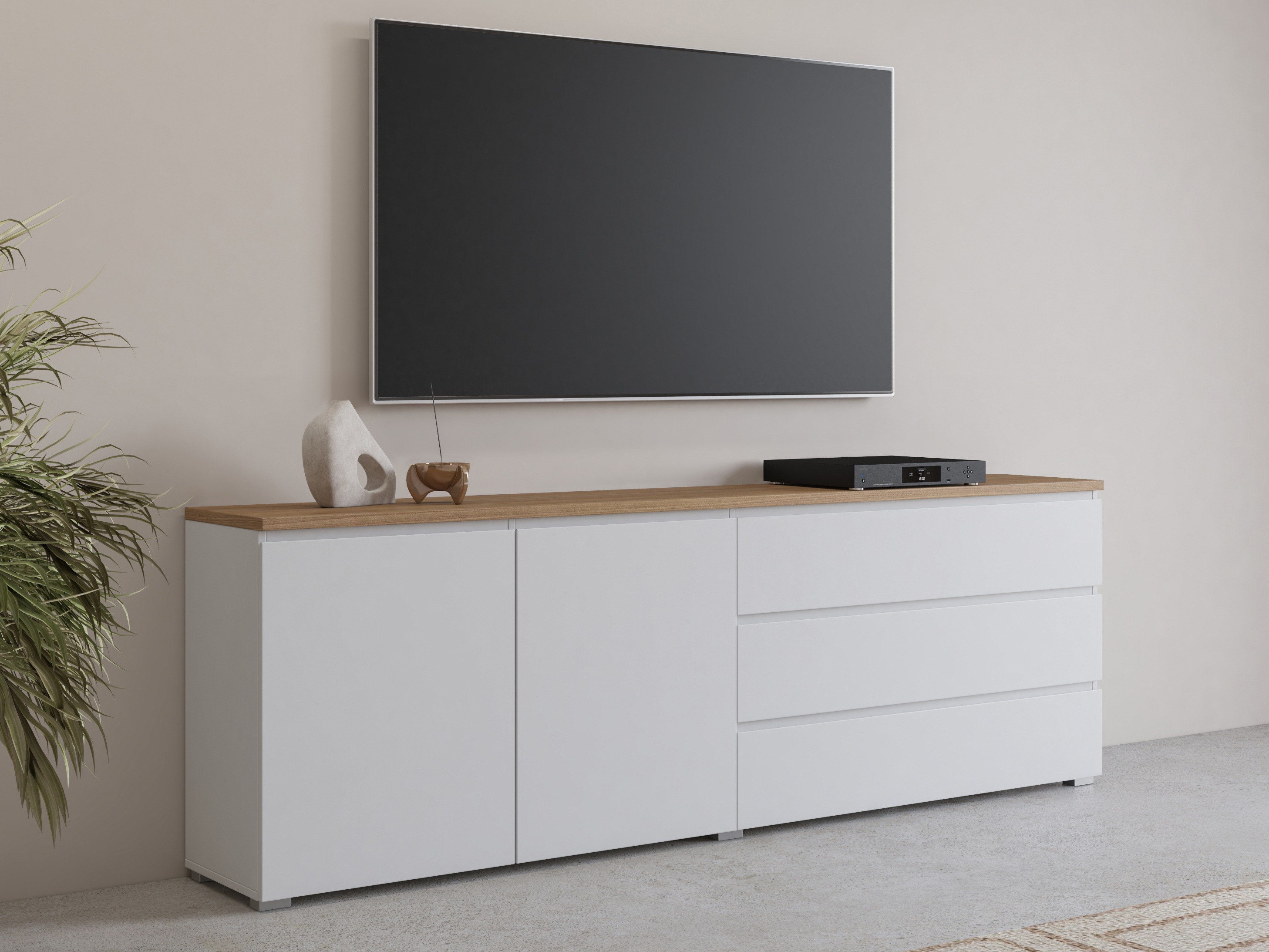 Kommode Baletu 107 (Hvid + Egetræ)
