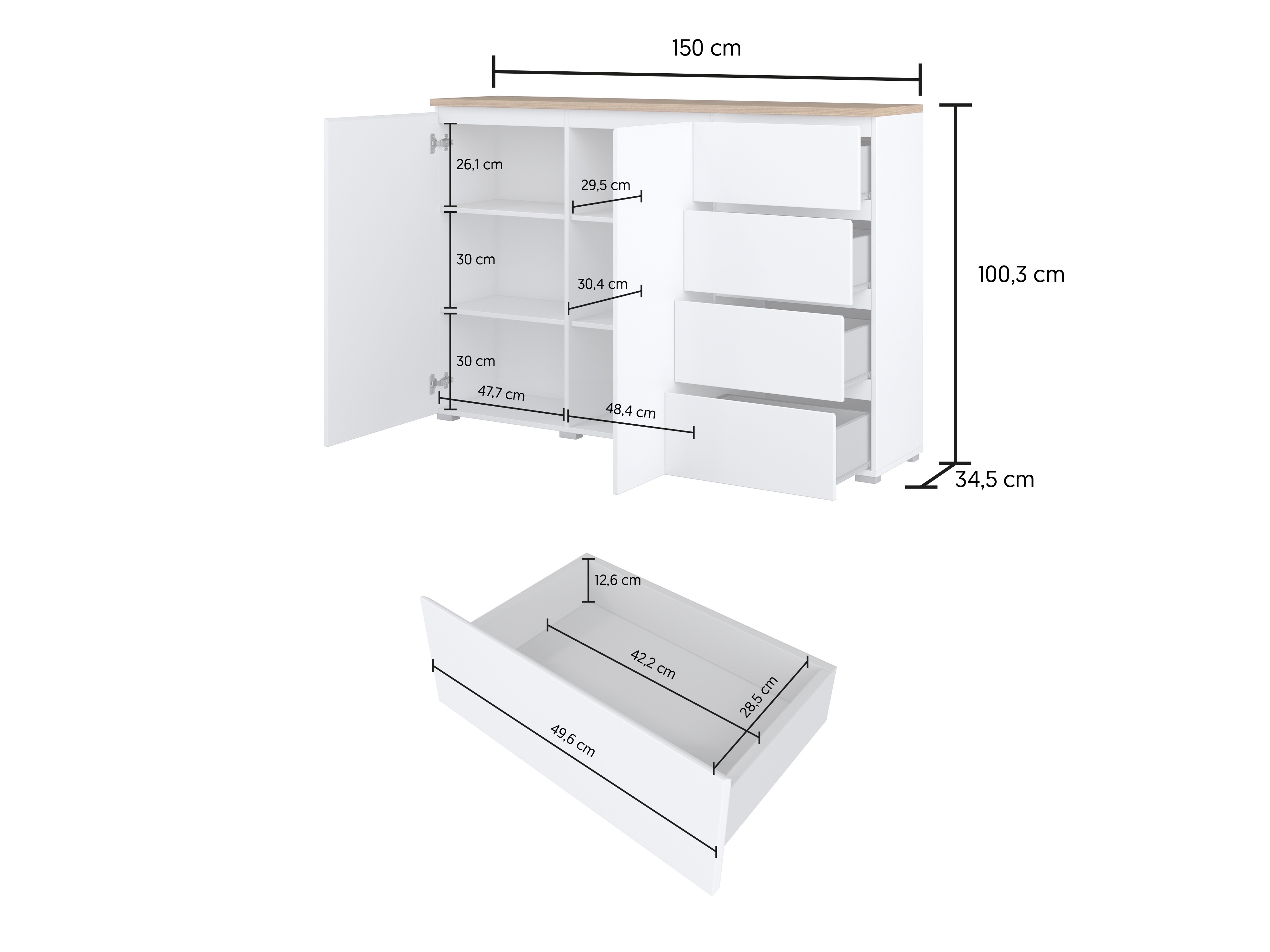 Kommode Baletu 109 (Hvid + Egetræ)