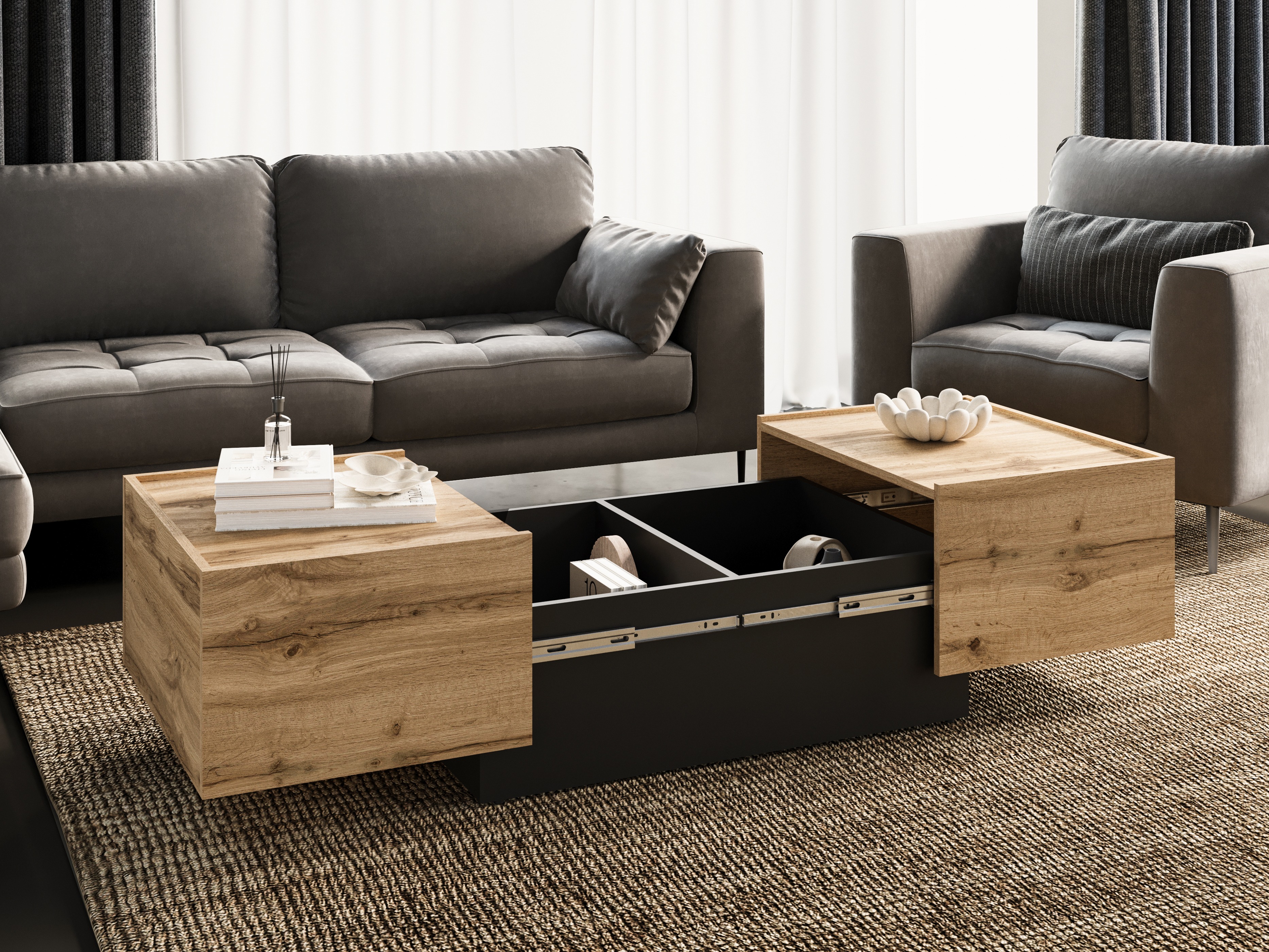 Transformer sofabord Austin 380 (Wotan eg + Sort)