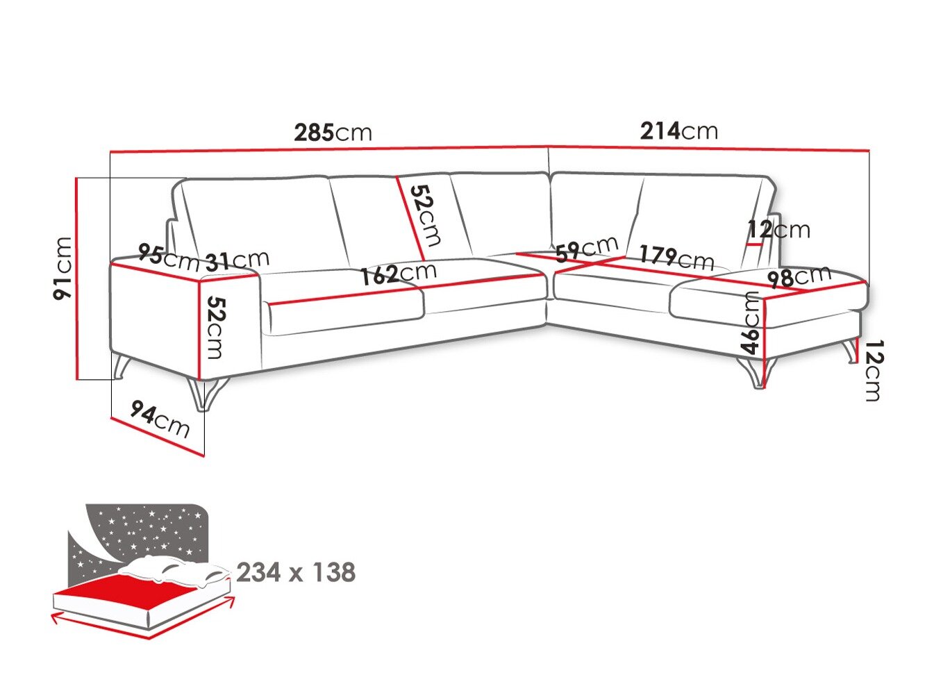 Hjørnesofa ComfiDream 112 (Verita 28)
