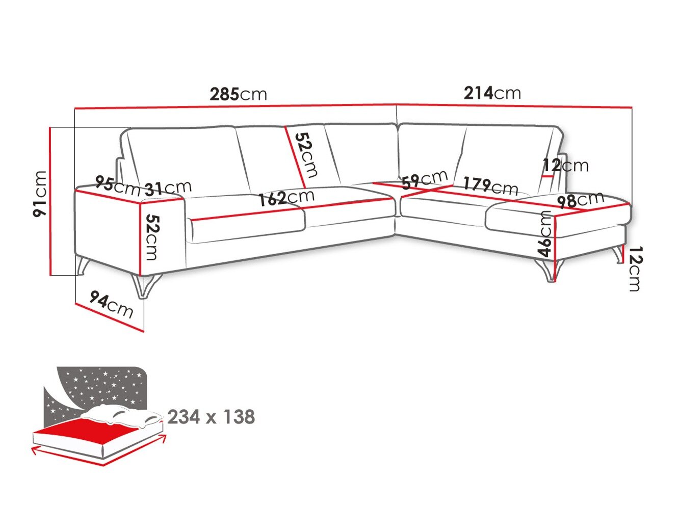 Hjørnesofa ComfiDream 112 (Verita 80)
