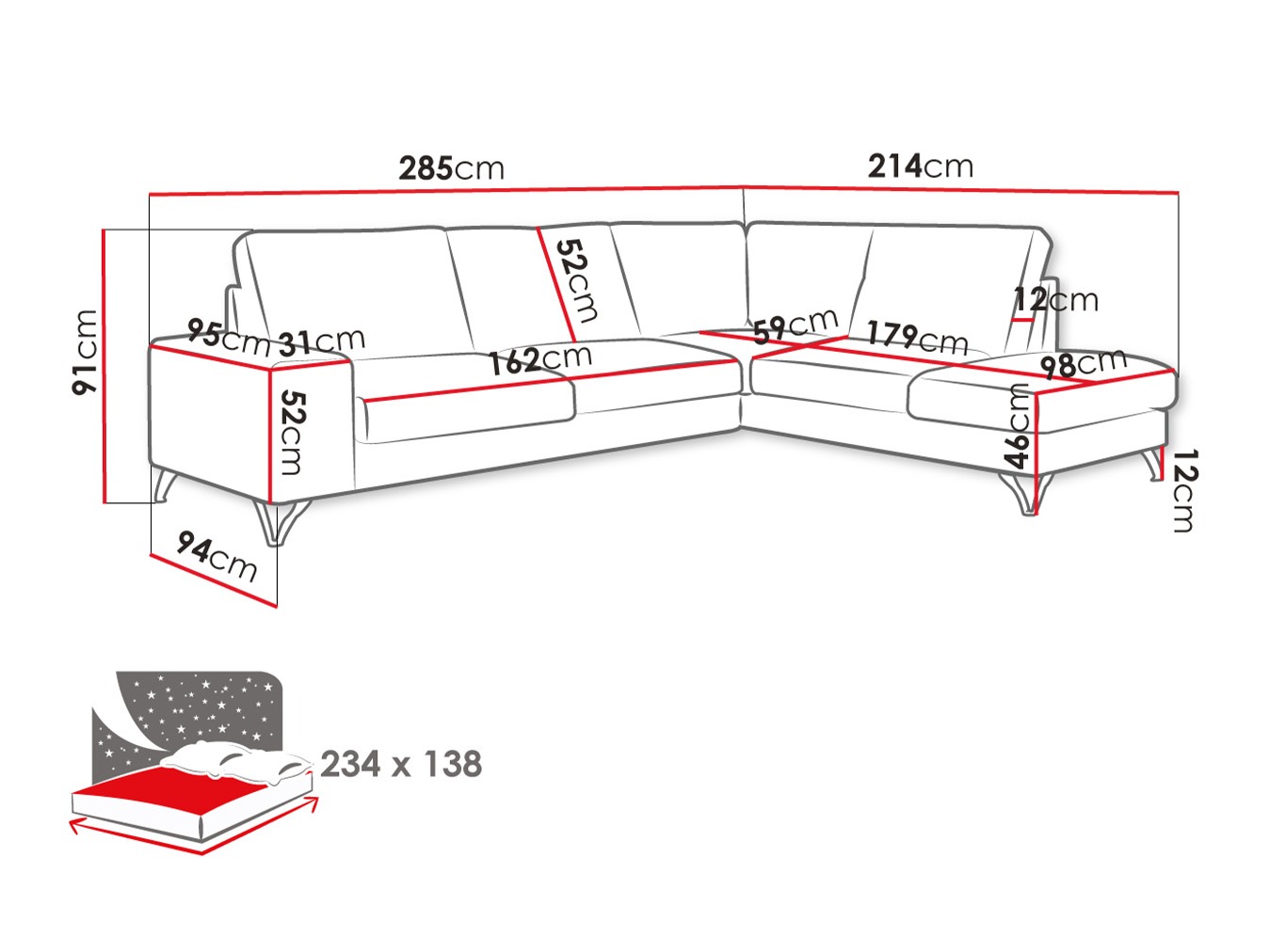 Hjørnesofa ComfiDream Lyrana II (Verita 28)