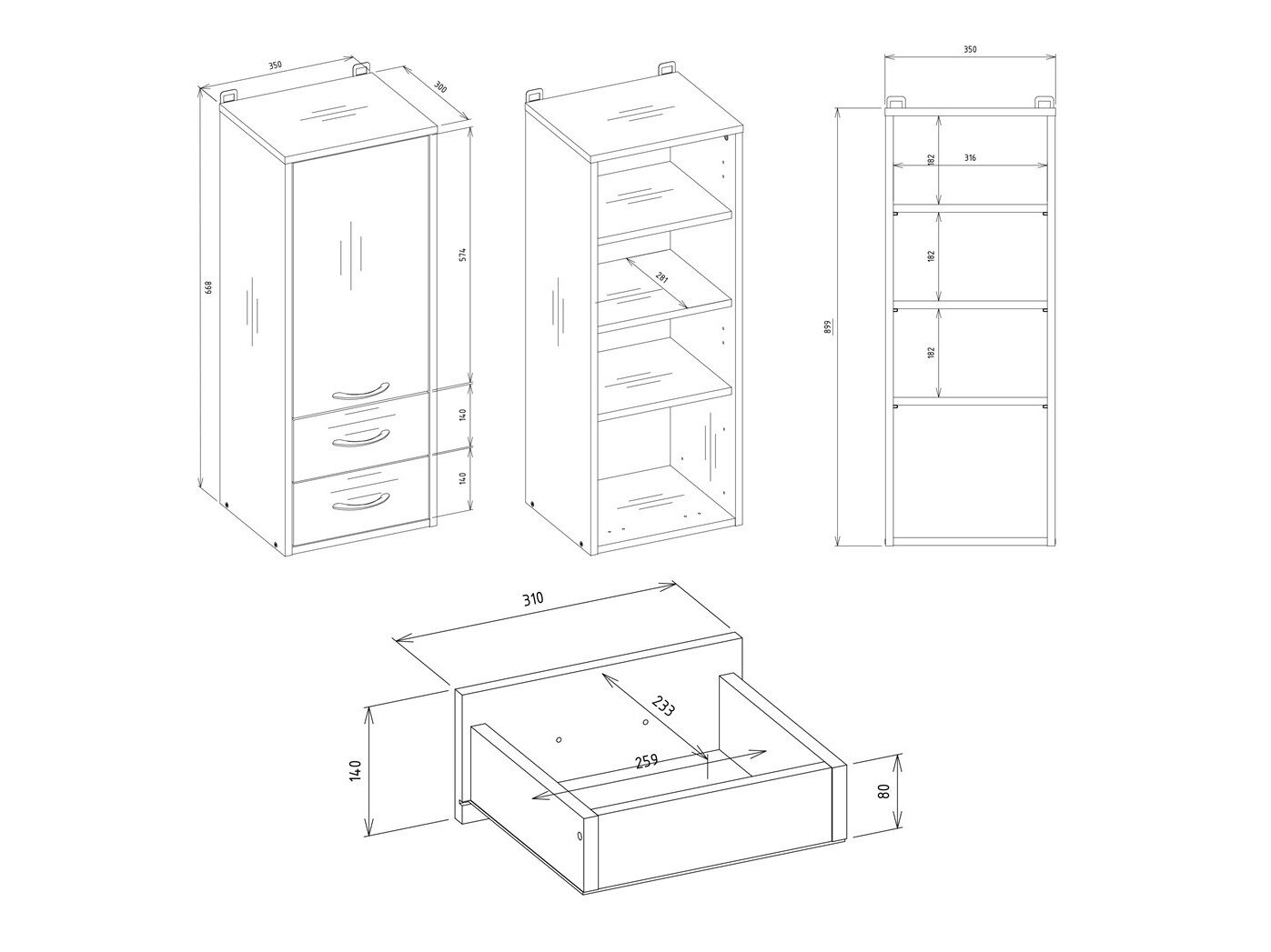 Vægmonteret badeværelsesskab Servou 105