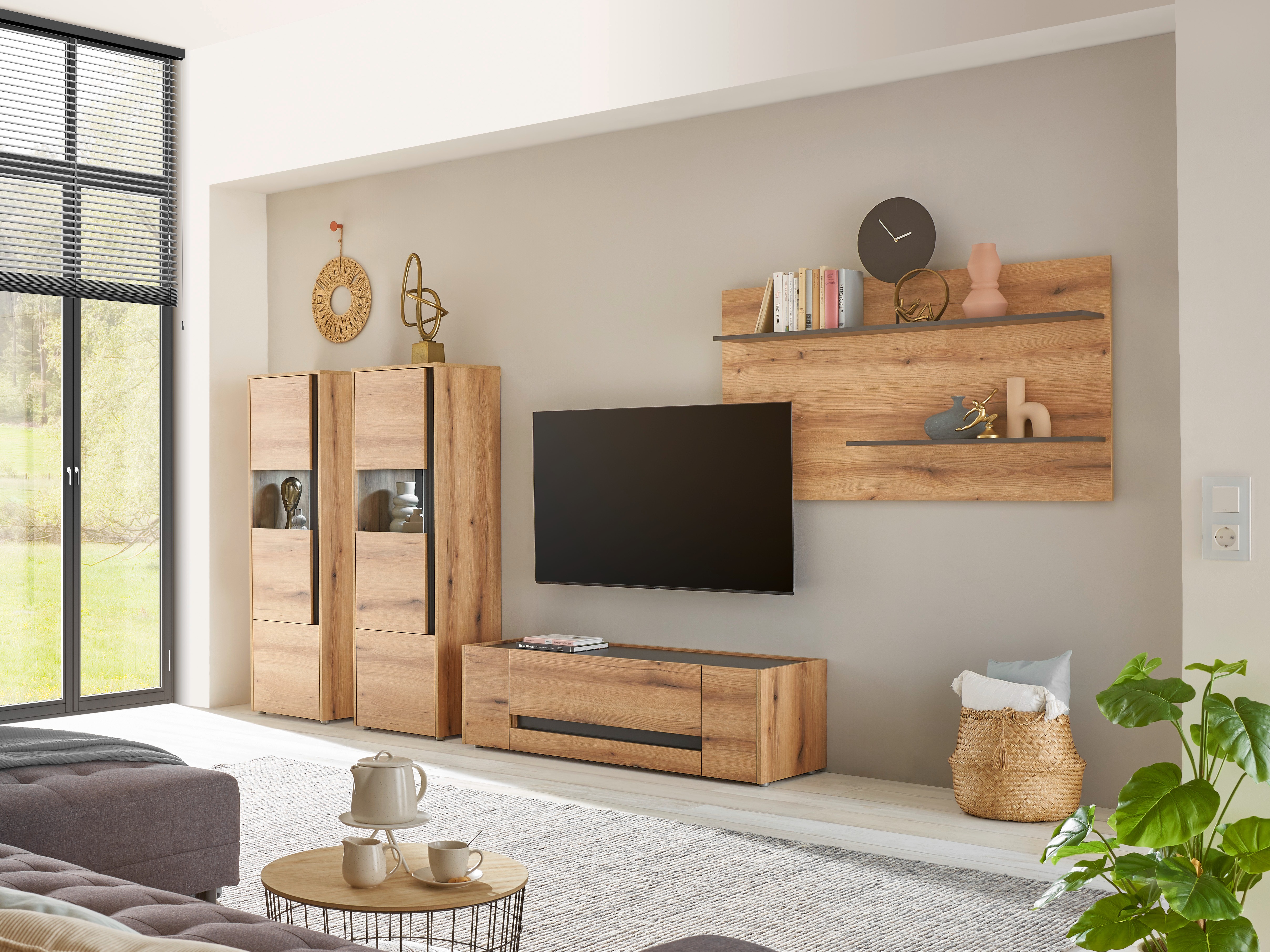 TV-bord Elbsori 114 (Egetræ + Antracit)