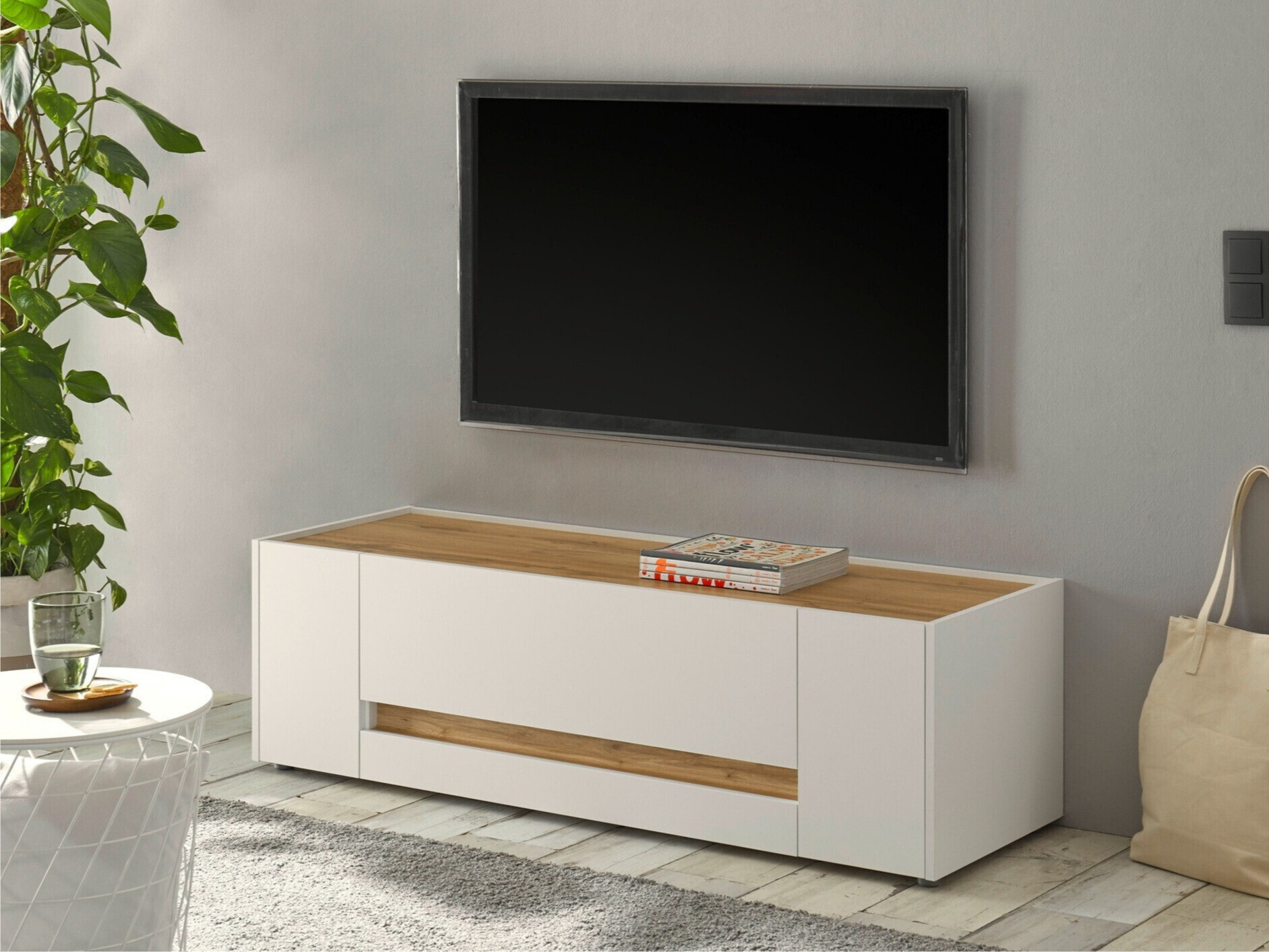 TV-bord Elbsori 114 (Hvid + Wotan eg)