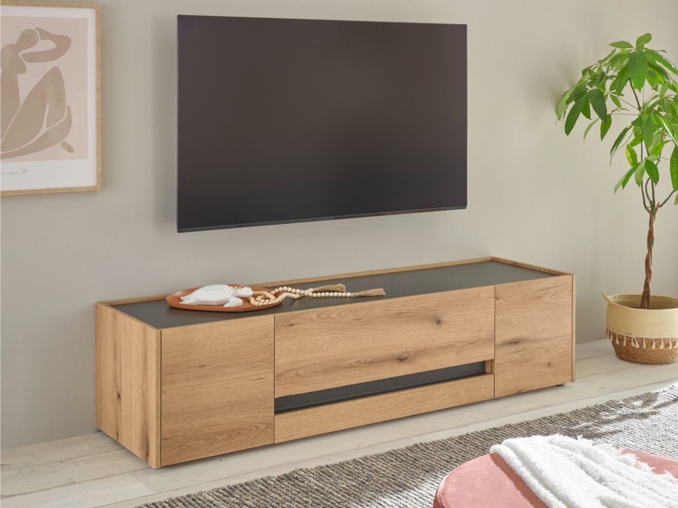 TV-bord Elbsori 115 (Egetræ + Antracit)