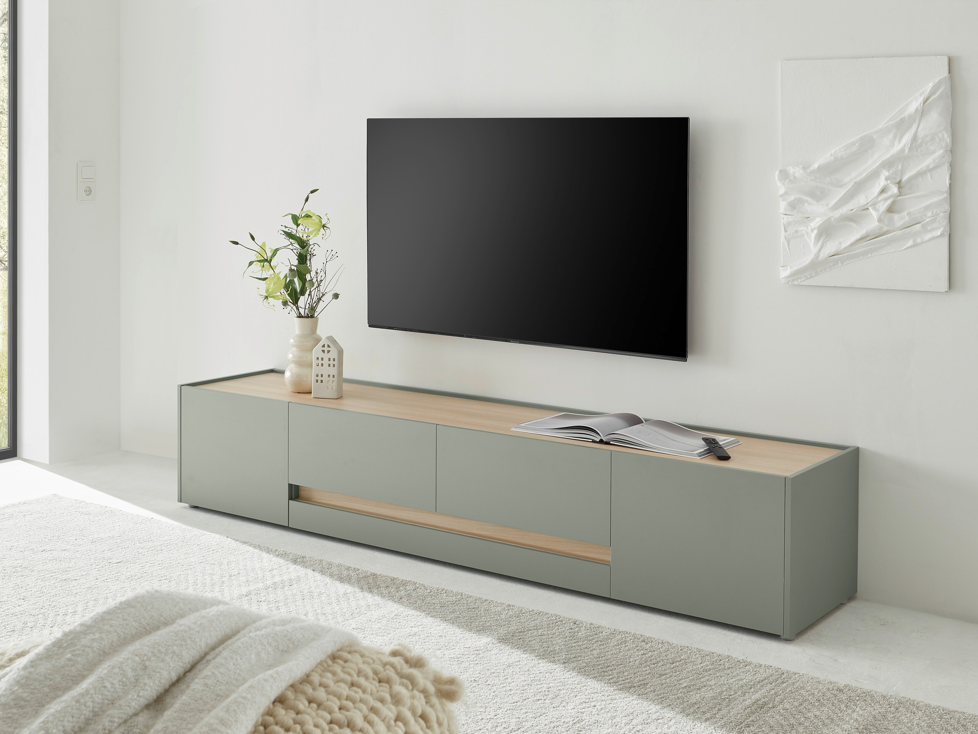 TV-bord Elbsori 116 (Grøn + Egetræ)