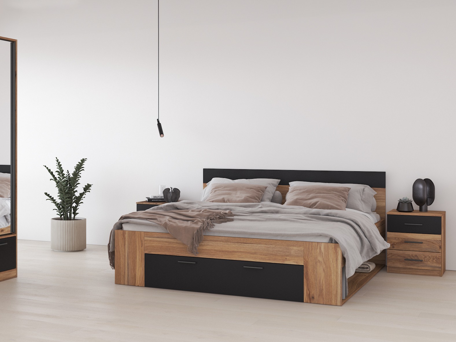 Sengebord Melvele 100 (Egetræ + Sort)