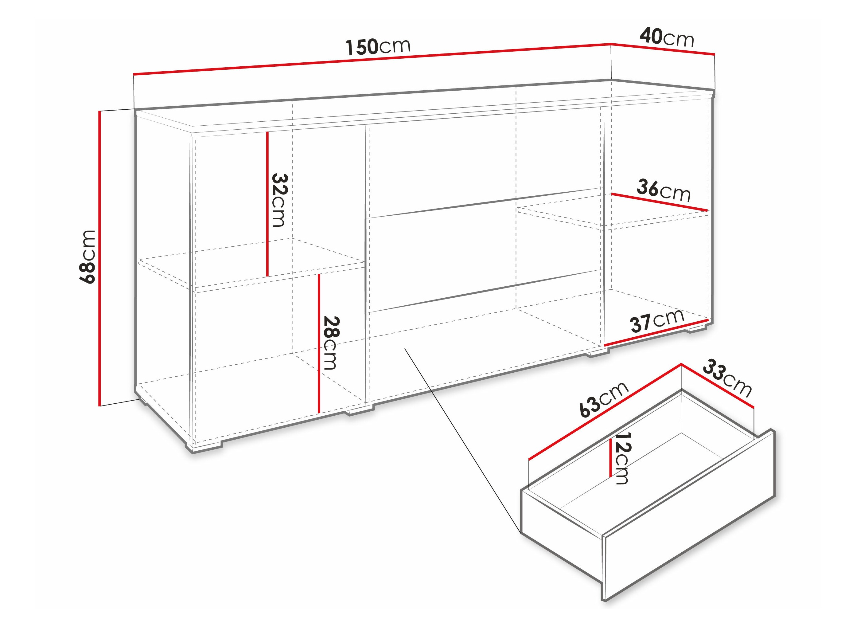 Kommode Mirfivo 102 (Beton + Glansfuld hvid)