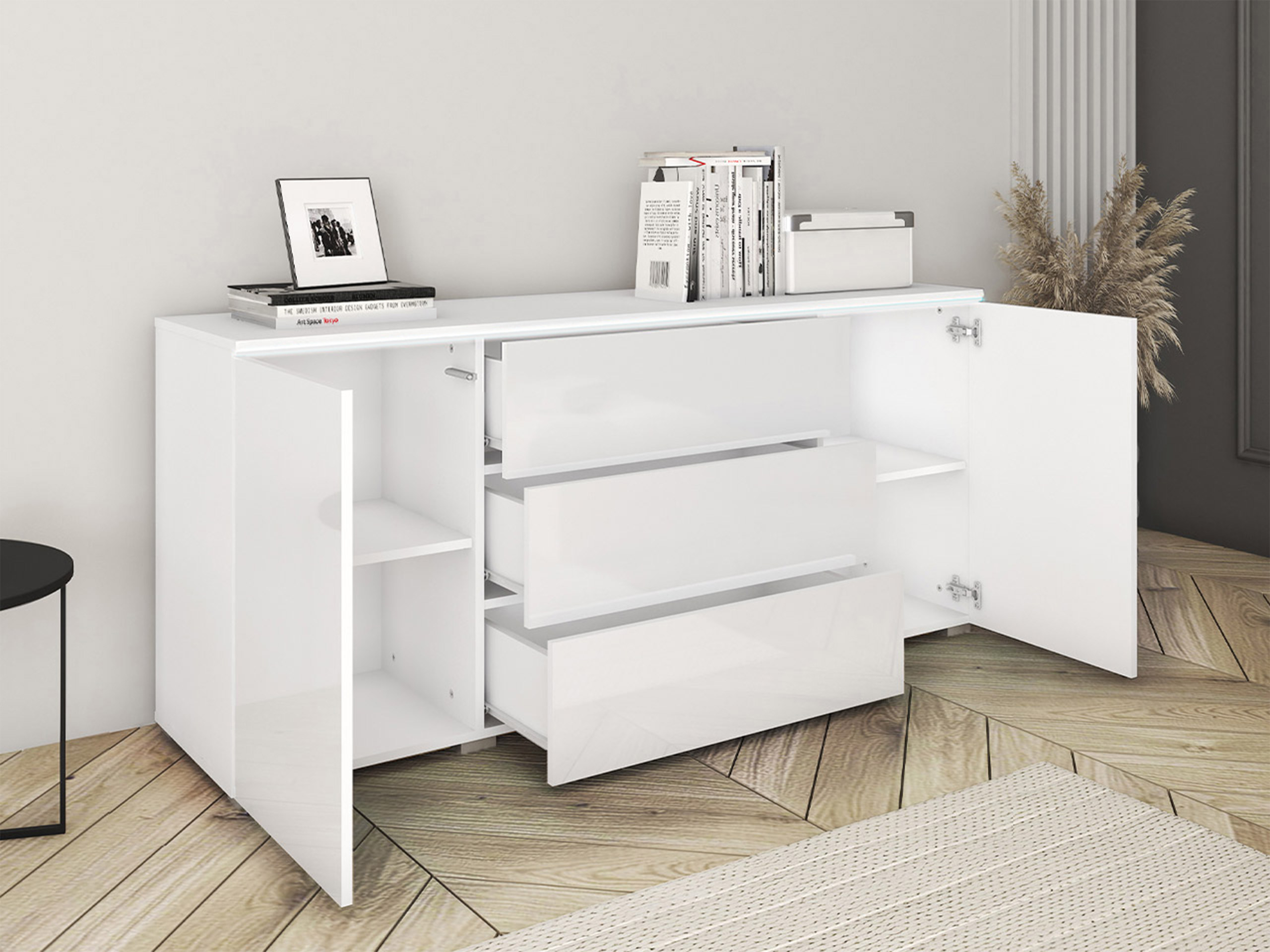 Kommode Mirfivo 102 (Wotan eg + Glansfuld hvid)