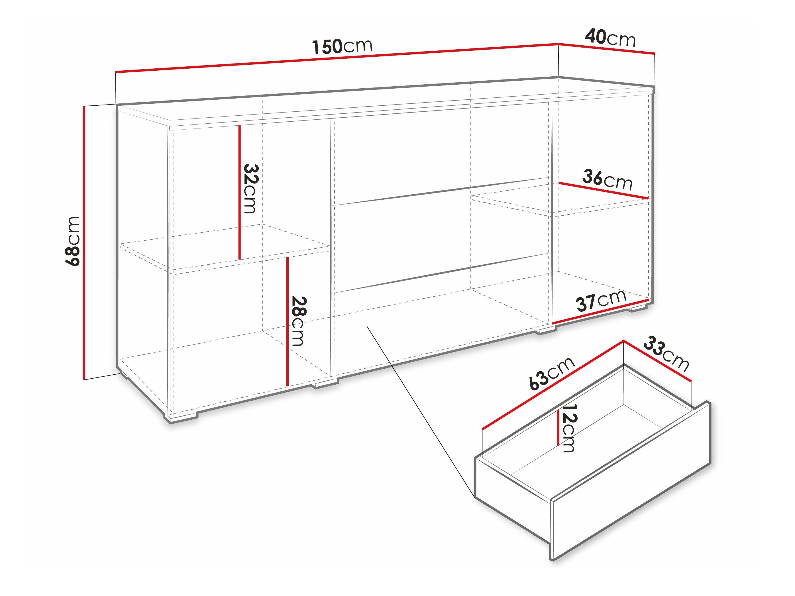Kommode Sarasota 142 (Beton + Glansfuld hvid)