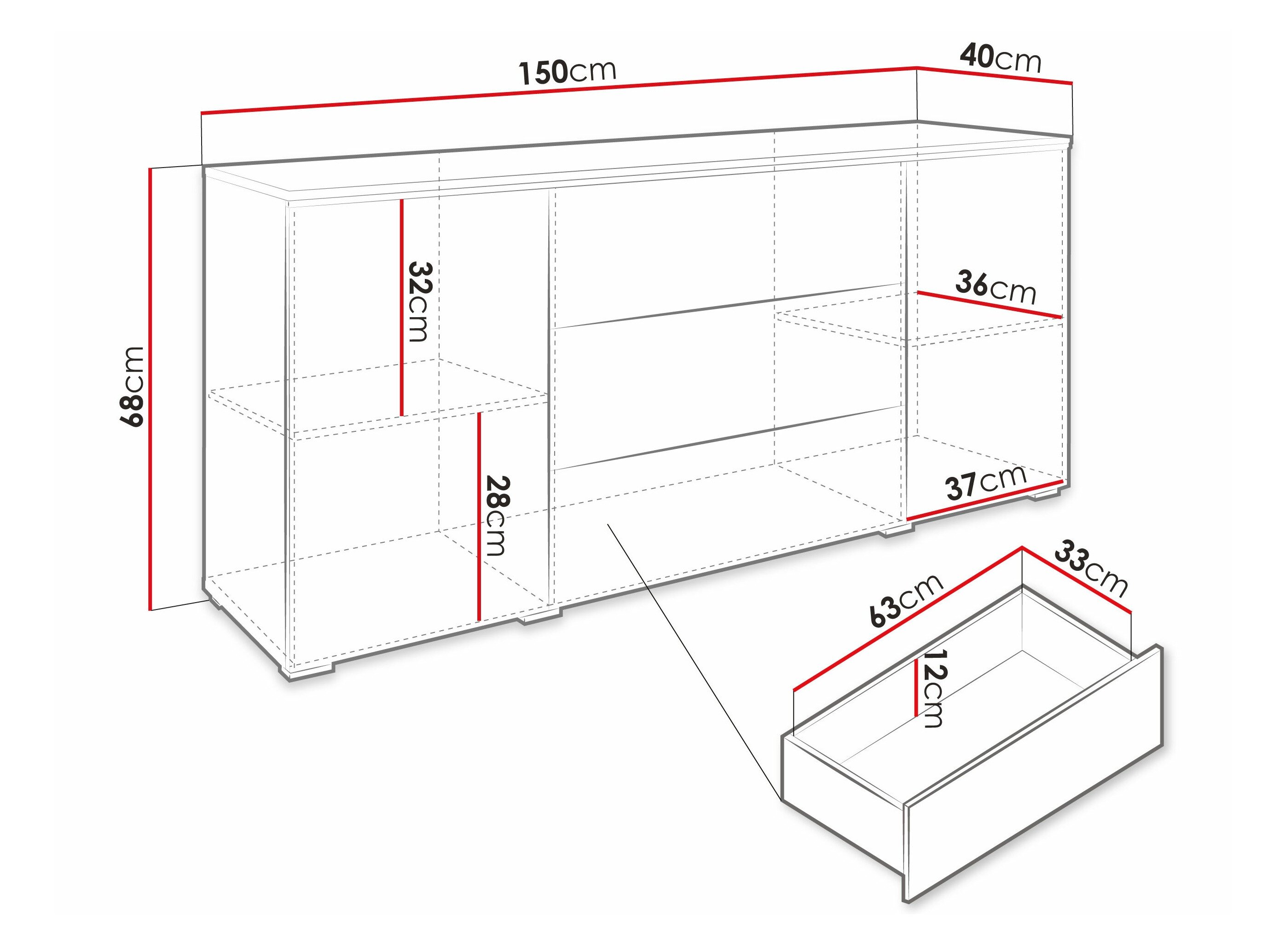 Kommode Sarasota 142 (Hvid + Glansfuld hvid)