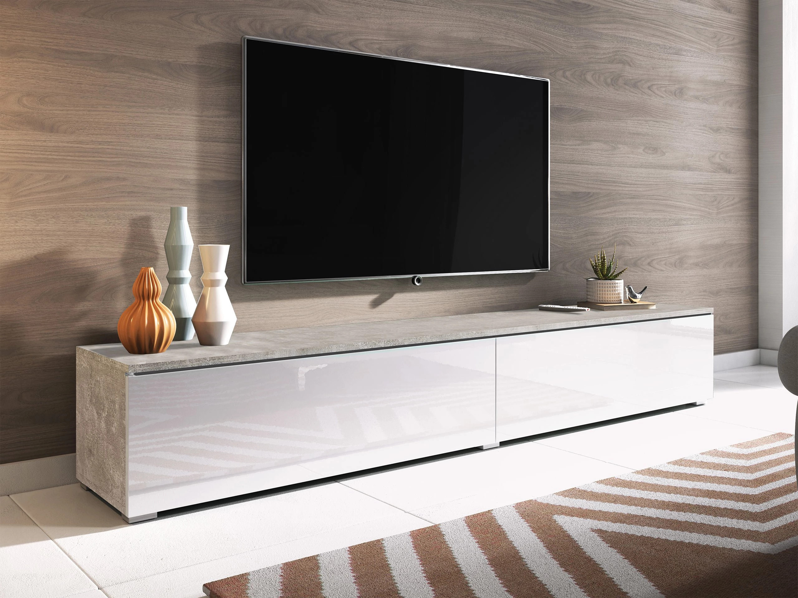 TV-bord Scientia I (Beton + Glansfuld hvid)