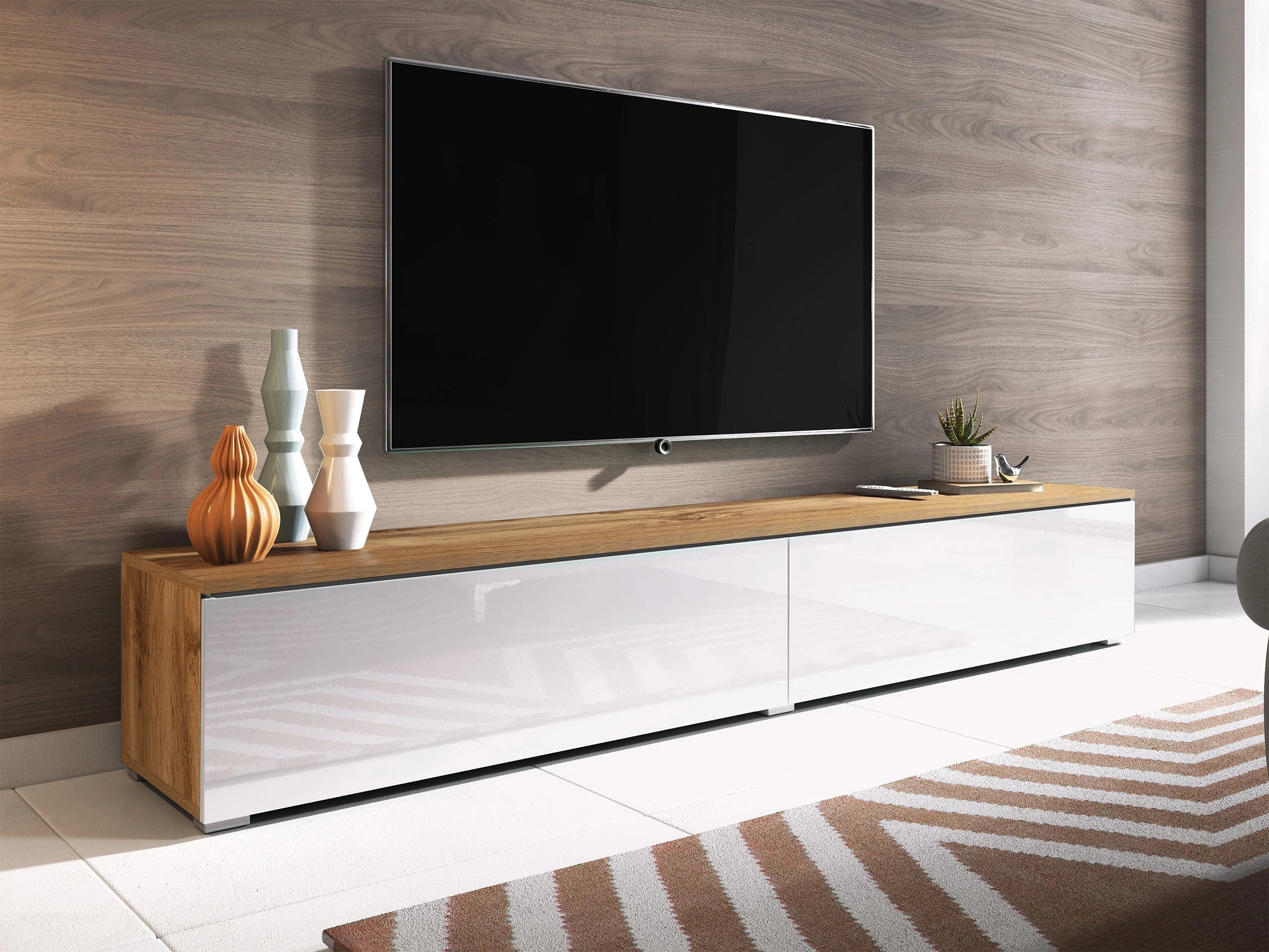 TV-bord Scientia I (Wotan eg + Glansfuld hvid)