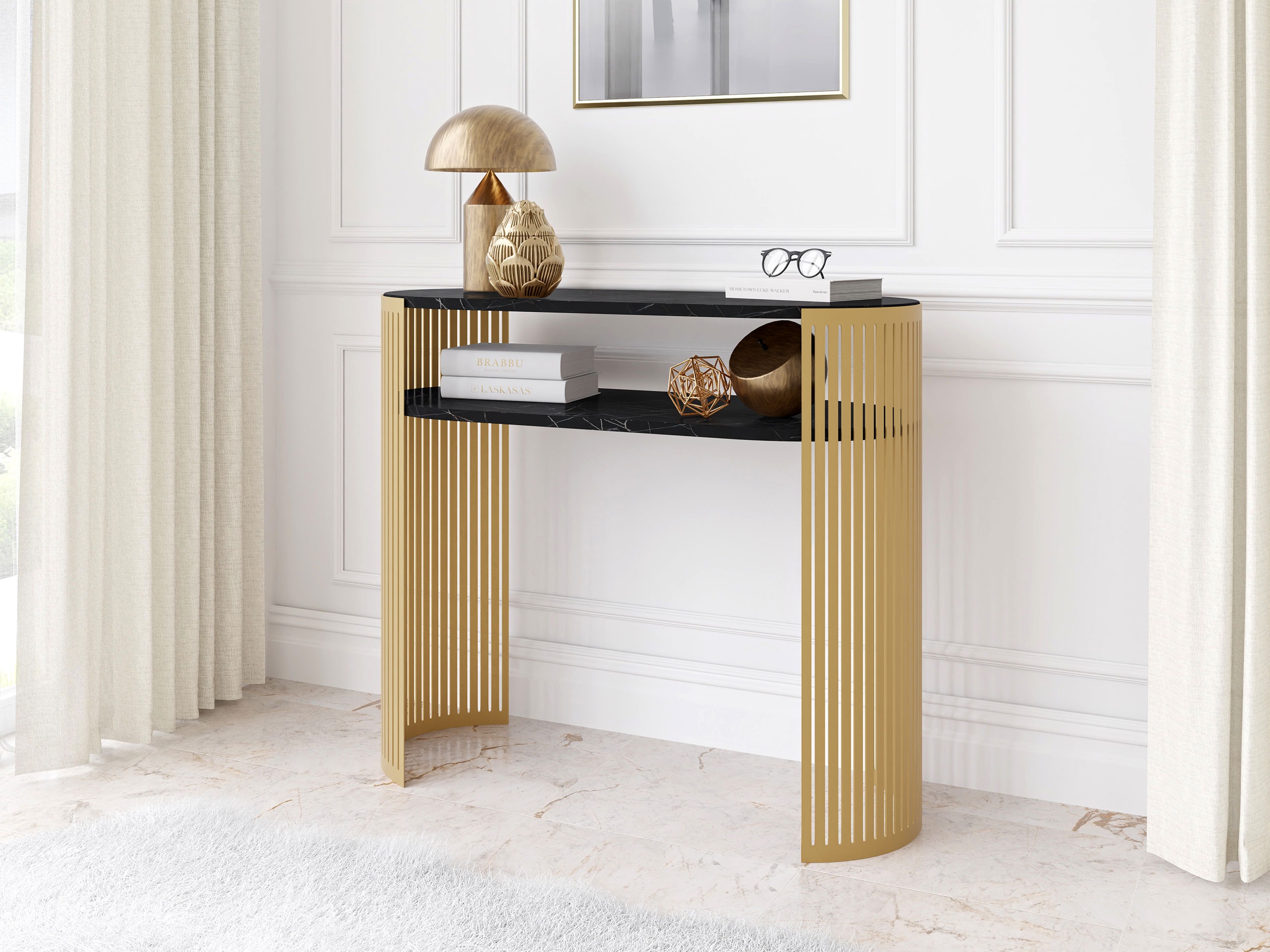 Konsolbord Civer II (Gylden + Sort marmor)