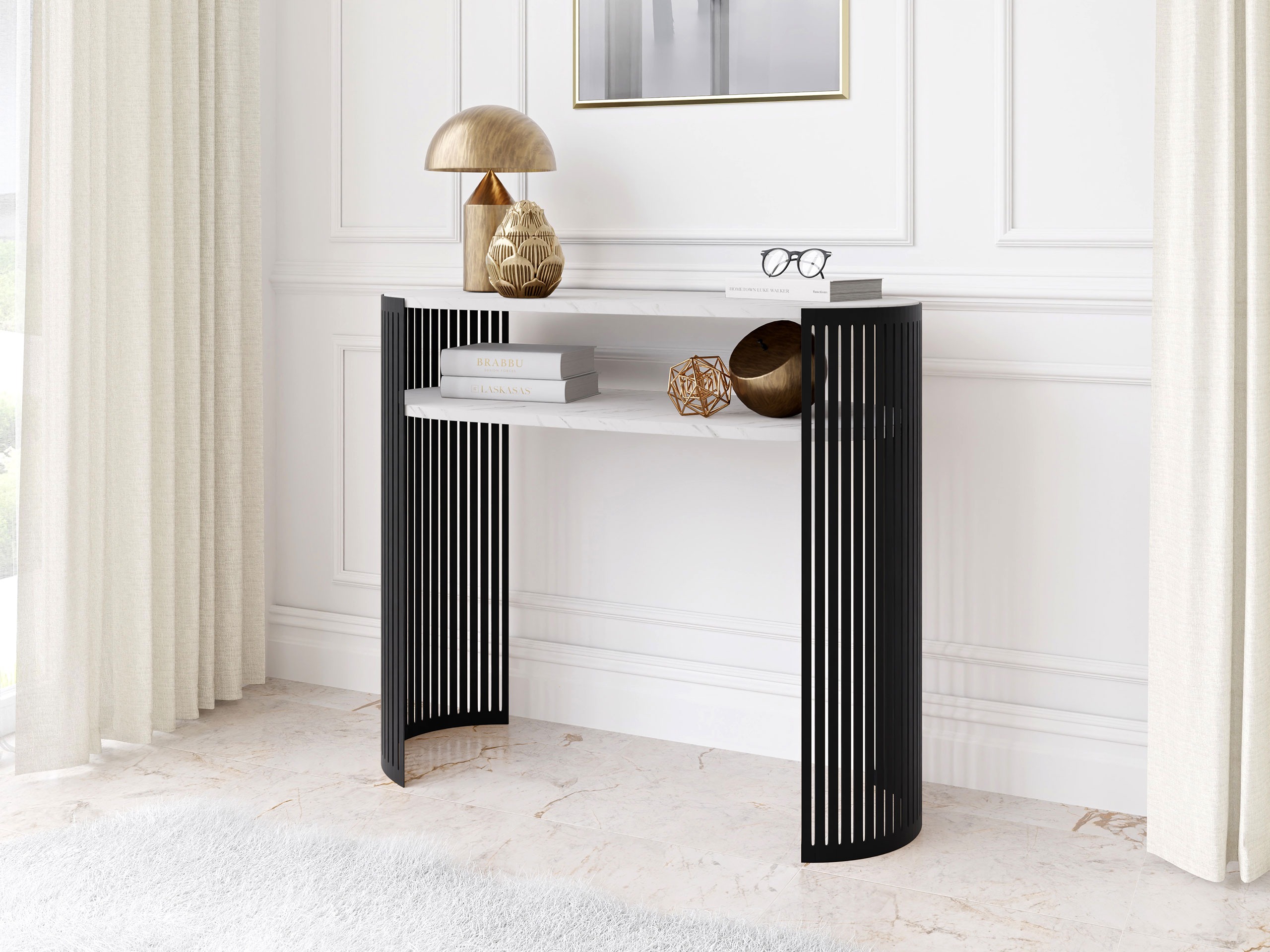 Konsolbord Civer (Sort + Hvid marmor)
